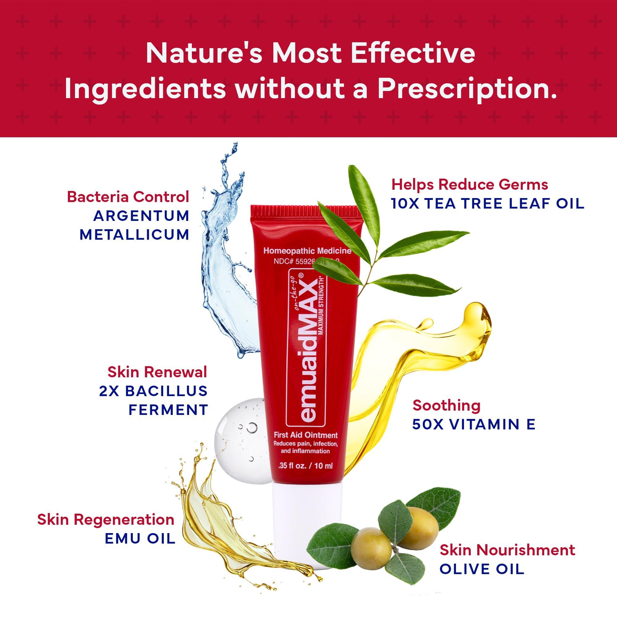 emuaid EMUAIDMAX First Aid Homeopathic Ointment, Natural Fast-Acting Topical Ointment for Resistant Skin Conditions, Reduces Itching, Pain, and Swelling, On-The-Go Travel Size, 0.35oz, 2 Pack