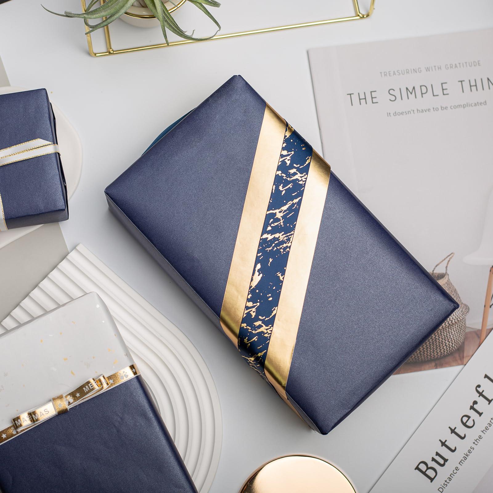 Retrify Retrify Navy Blue Gift Wrapping Paper Roll, Large Pearl Shine Solid Color Packing Paper for Birthday, Graduation, Christmas, New Year\'s Eve - 17 Inches x 32.8 Feet