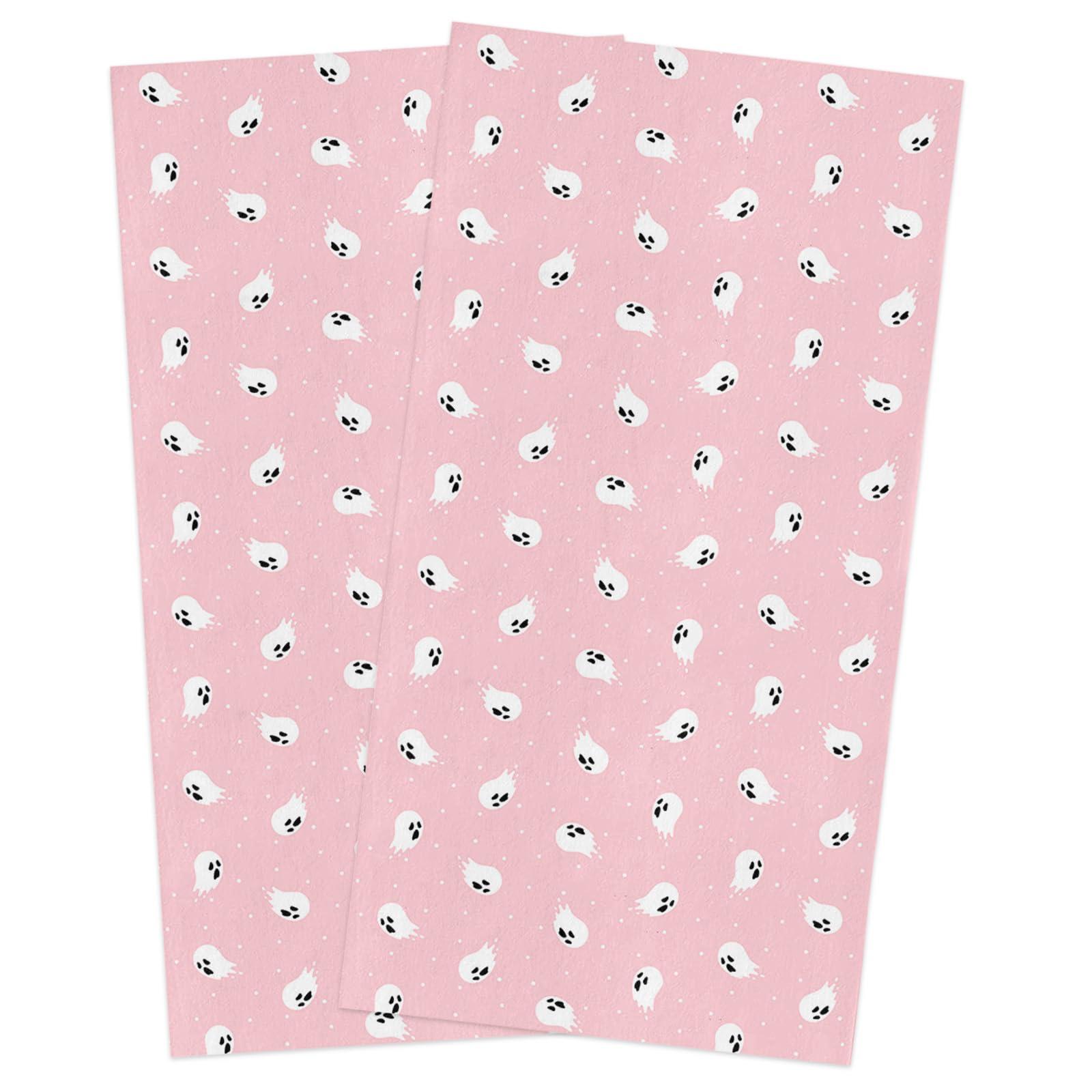 YESOF66 YESOF66 Microfiber Kitchen Dish Cloths, Soft Absorbent Dish Towels Halloween Ghost Texture Pink Reusable Cleaning Cloths Dish Cloth Quick Drying Washable Decorative Tea Towels Hand Towels 2 Pack
