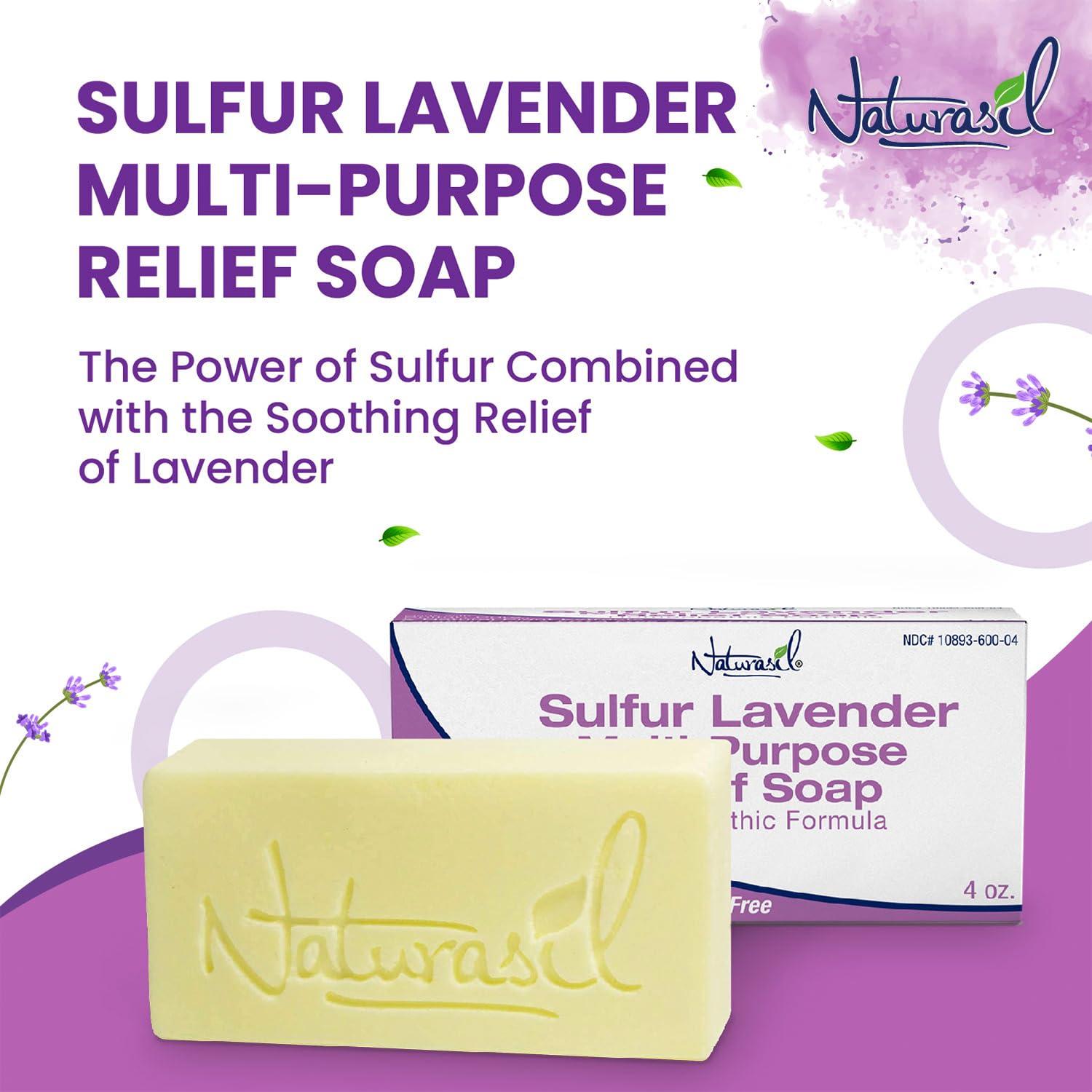 Naturasil Naturasil 10% Sulfur Lavender Soap Bar Natural Skin Treatment for Acne, Bug Bites, Warts Treatment, Viral Bumps, Nodes & Itching | for Kids & Adults |113 grams