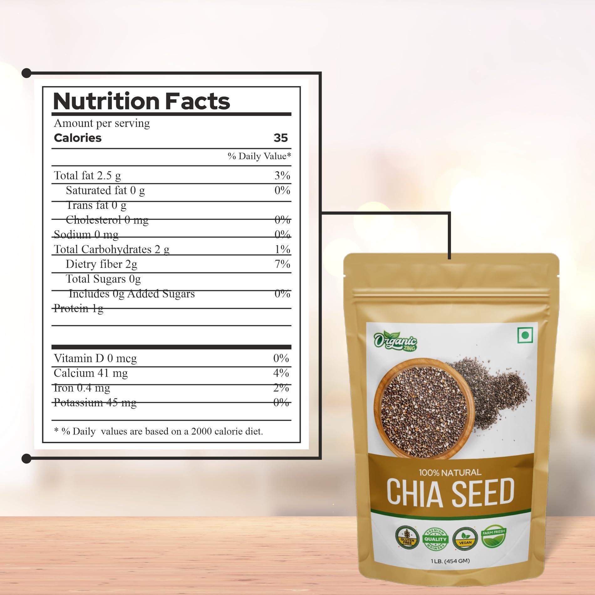 ORGANIC ZING ORGANIC ZING Organic Chia Seeds - Plant-Based Omegas 3 and Protein, Perfect for Smoothies, Salads and Chia Puddings (454 Gram) Pack of 1