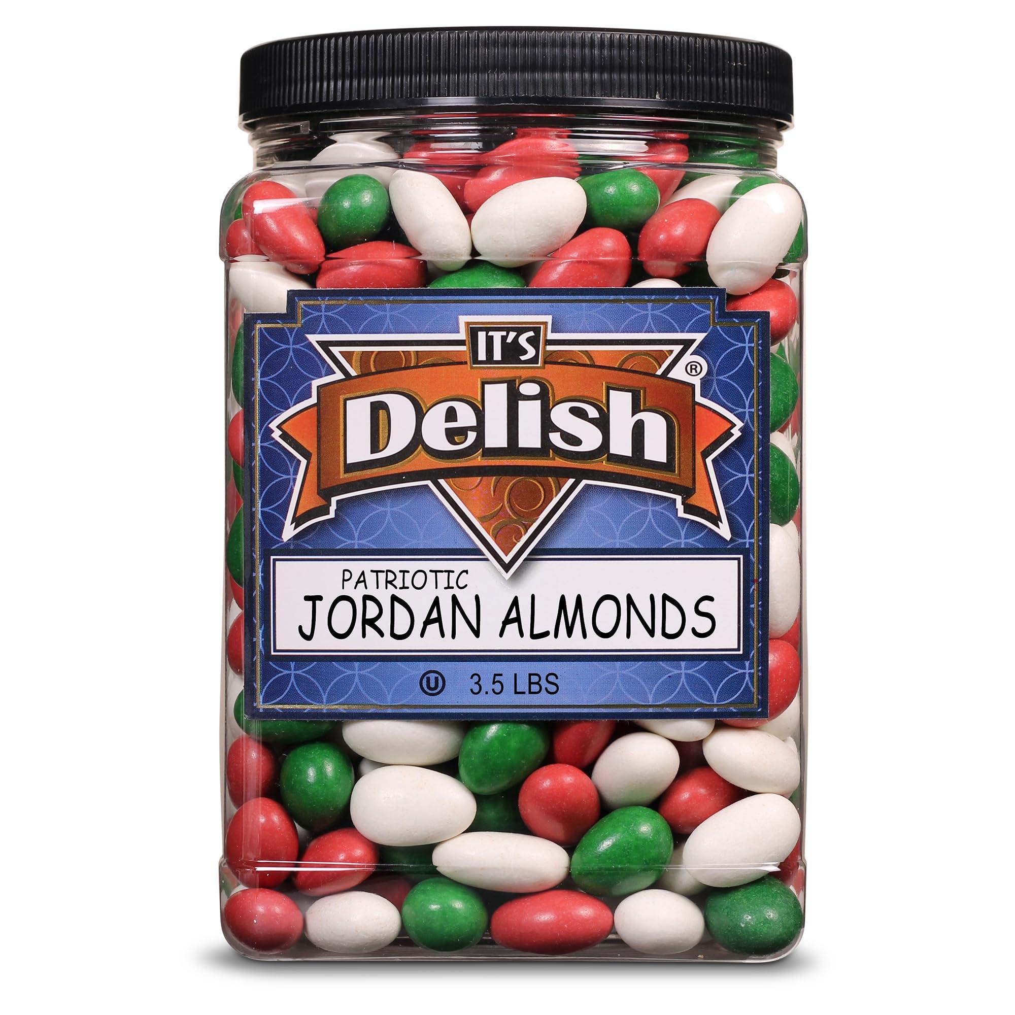 It's Delish Christmas White, Red & Green Jordan Almonds by Its Delish, 3.5 lbs. Jumbo Reusable Container | Candied Almonds with Sweet Hard Candy Coating - Perfect for Christmas Themed Parties - USA Made & Vegan