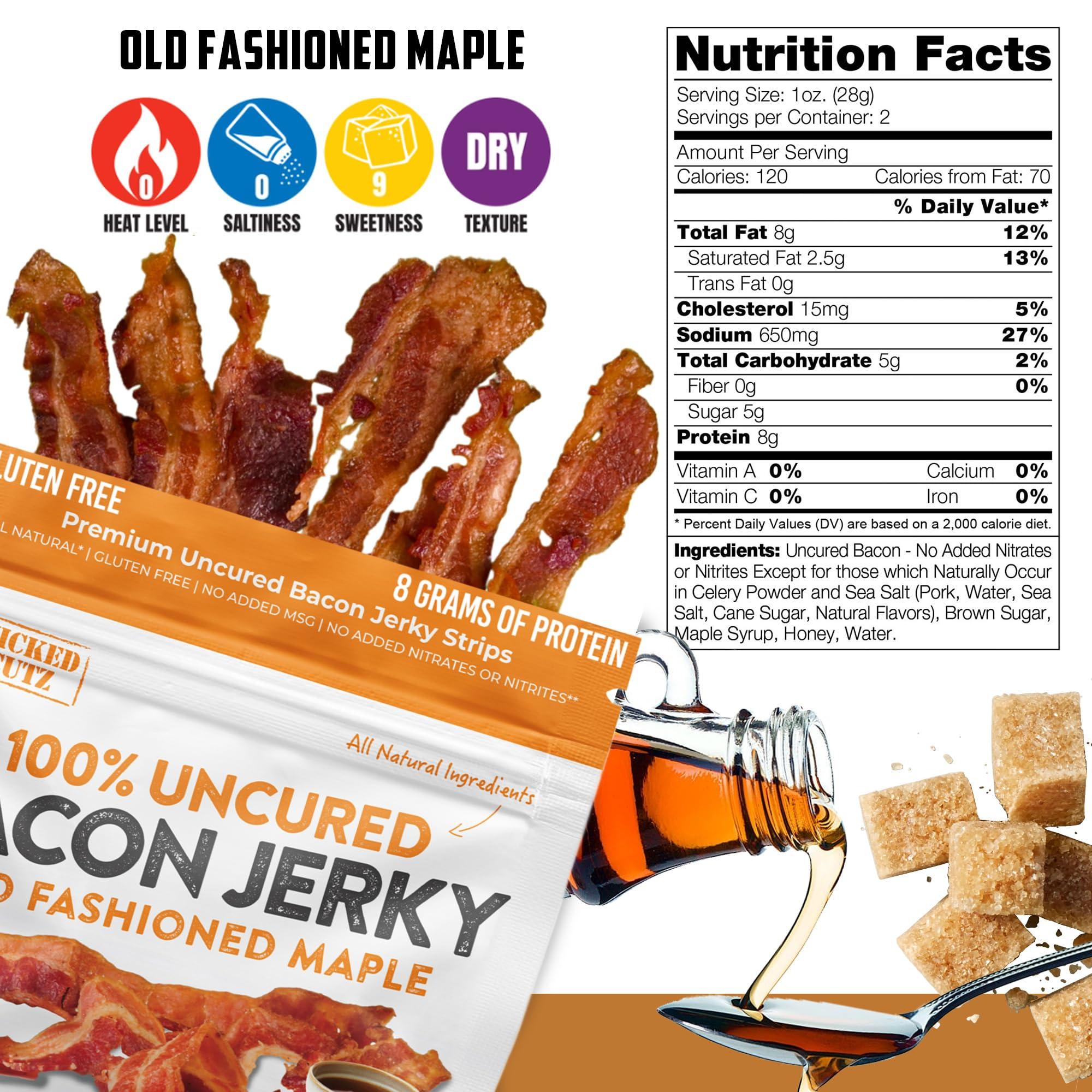Wicked Cutz Bacon Jerky Variety Pack, Tender, Flavorful, Easy to Chew Bacon Jerky with up to 24g Protein Per Bag, Gift Basket for Men, Unique Gifts for Men, Food Gifts (5 Bags)