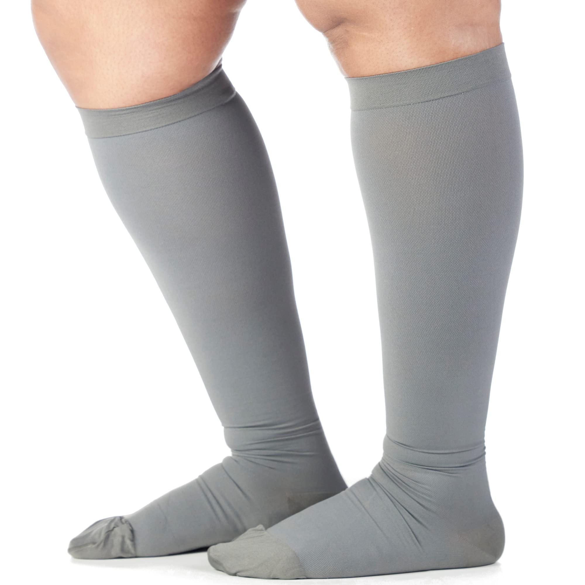 Mojo Compression Socks Compression Socks for Women and Men 20-30mmHg Knee High - Opaque Graduated Support Compression Stockings for Swelling, Lymphedema, Nursing - Grey, Large - AB201