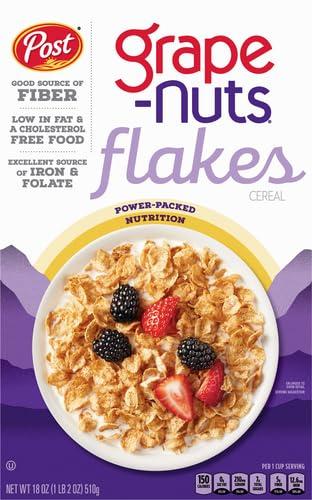 Grape-Nuts Post Grape Nuts Flakes Breakfast Cereal, Crispy Whole Wheat and Barley Cereal, Great for Yogurts, Parfaits, and Homemade Snacks, 18 OZ Box