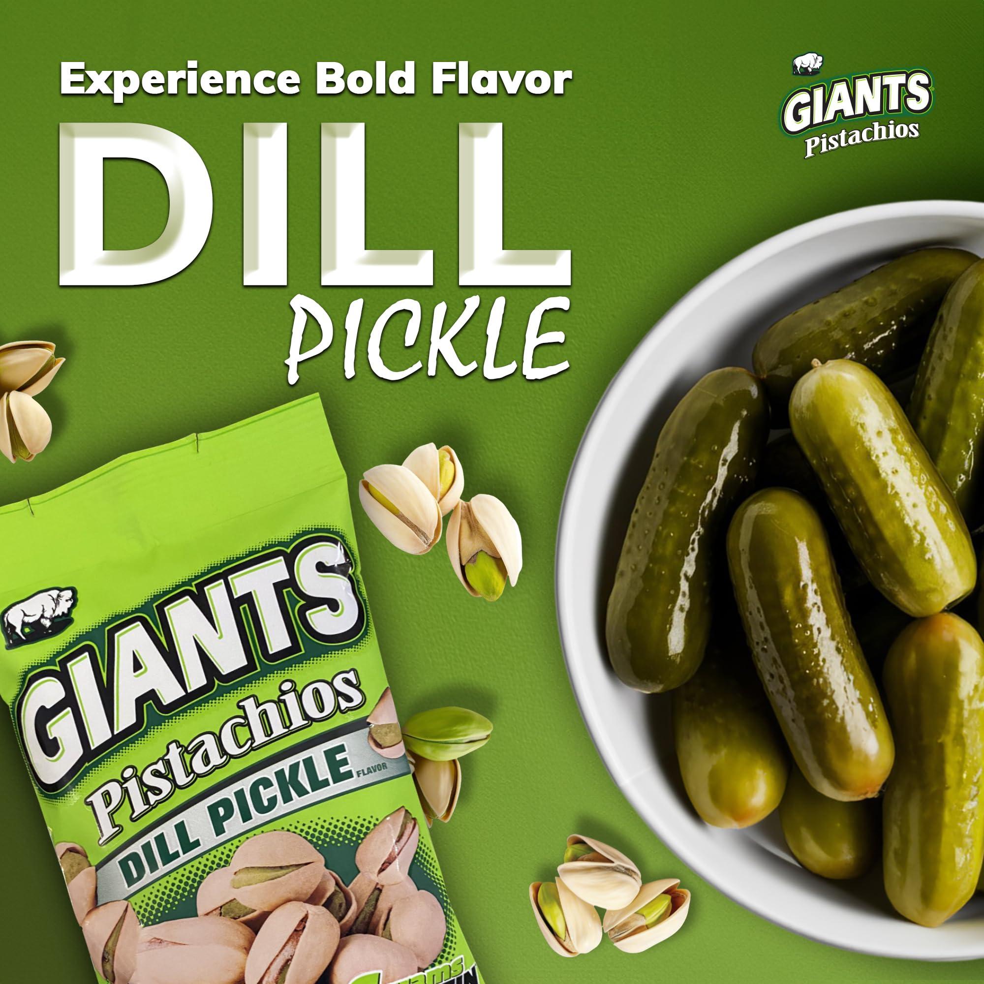 GIANTS GIANTS Dill Pickle Pistachios - Healthy Snacks, In Shell Pistachios Individual Packs, High Protein Snack, Flavored Pistachio Nuts - 4.5 oz Bags (Pack of 8)