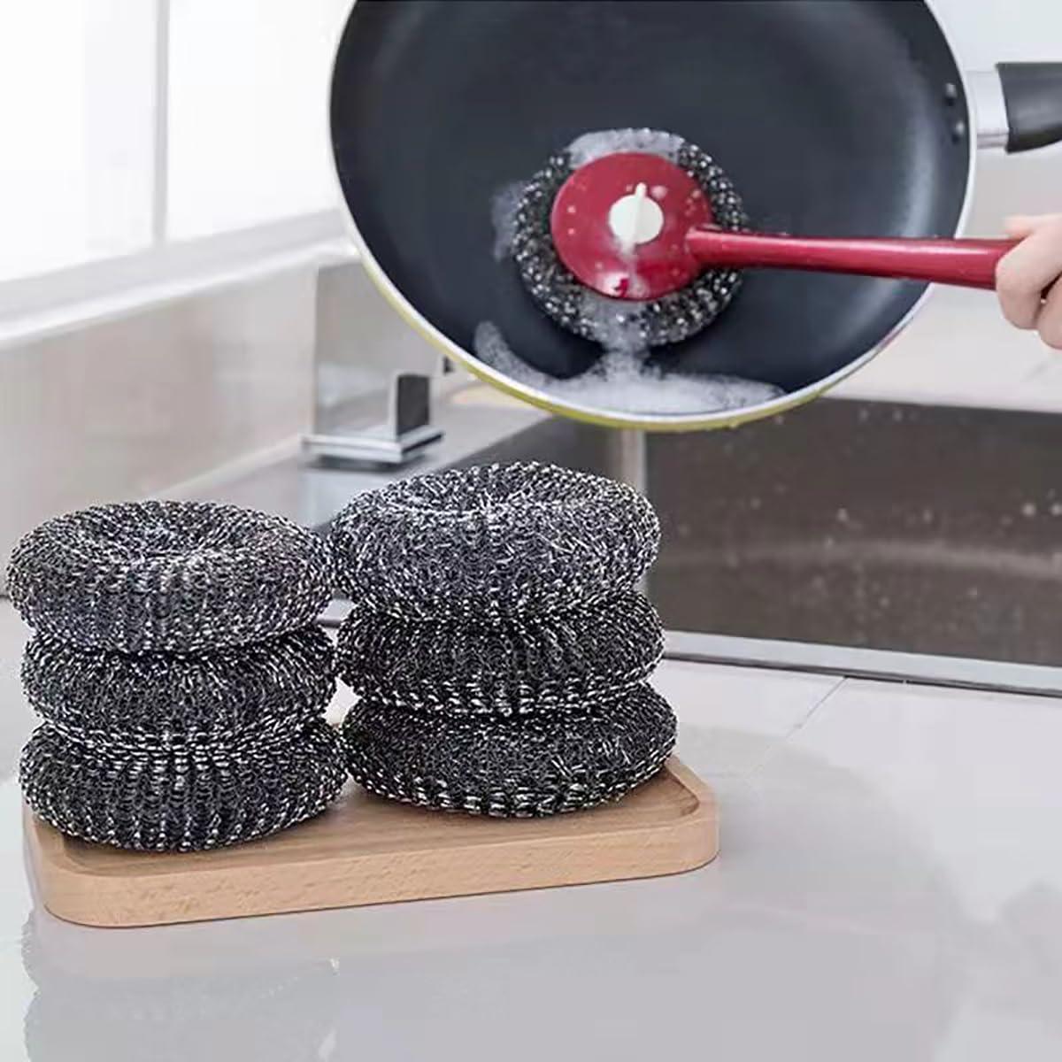 CJKDXDH Replace Wire Cleaning Balls Steel Wool Pan Sponge Metal Dish Scrubber Pot Brushe Kitchen Scrub Super Scrub 6Pcs