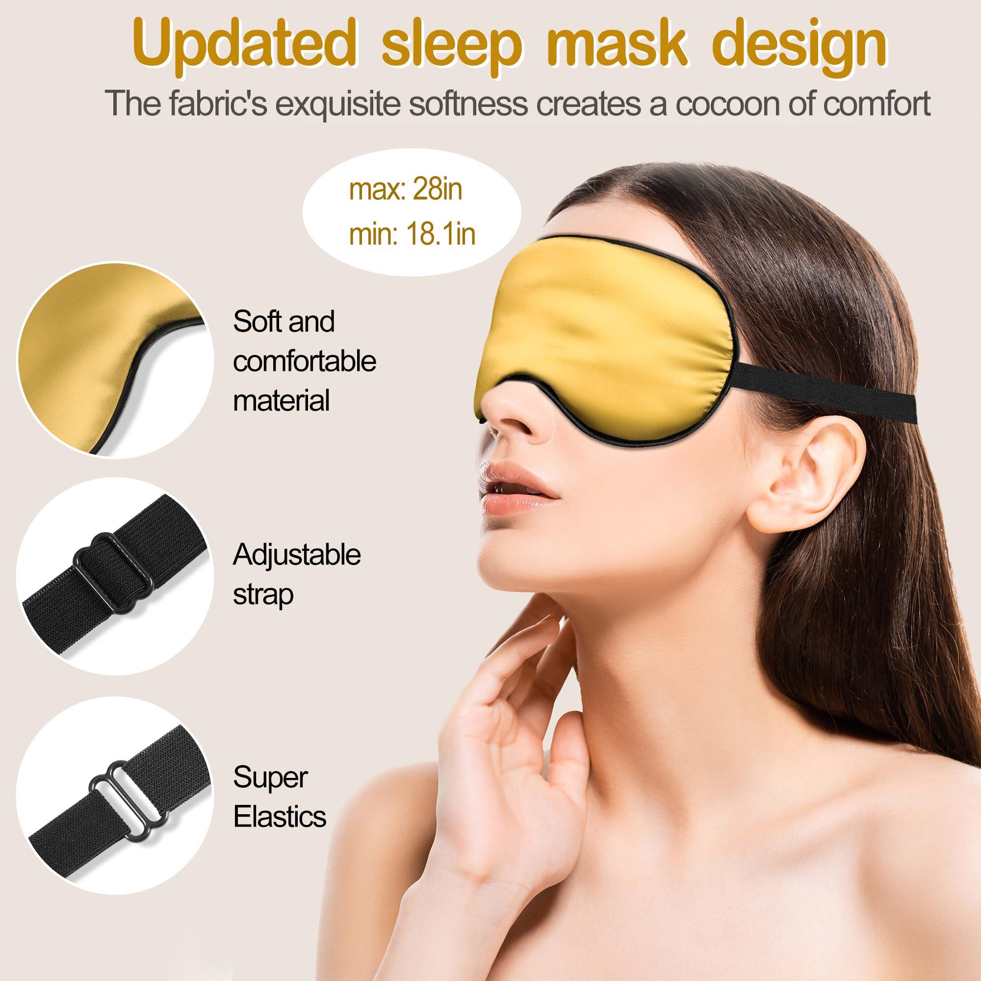 Pyopbow Sleep Mask Silk Eye Mask for Sleeping, Eye Cover Soft Satin Blindfold Adjustable Strap, Satin Blackout for Men & Women, Super Soft Eyeshade for Night Sleeping (Gold)