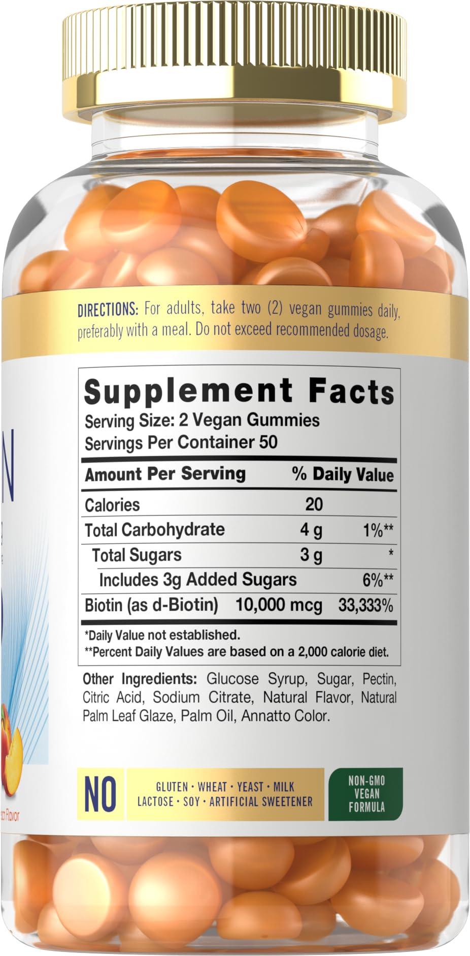 Carlyle Carlyle Biotin 10000mcg Gummies | 100 Count | Peach Flavor Supplement | Vegan, Non-GMO, Gluten Free