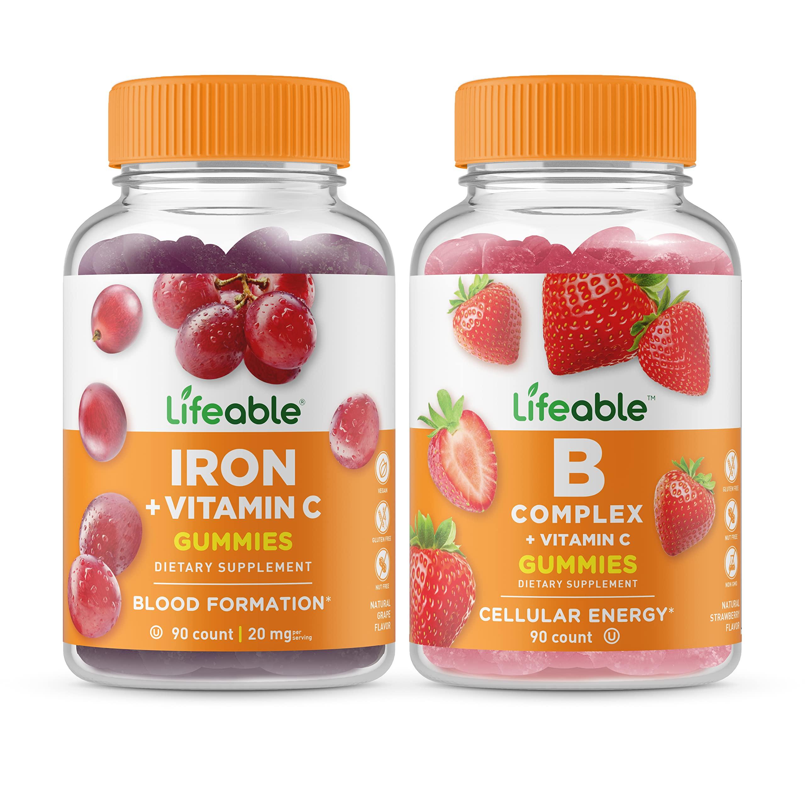 Lifeable Lifeable Iron with Vitamin C + B Complex, Gummies Bundle - Great Tasting, Vitamin Supplement, Gluten Free, GMO Free, Chewable Gummy