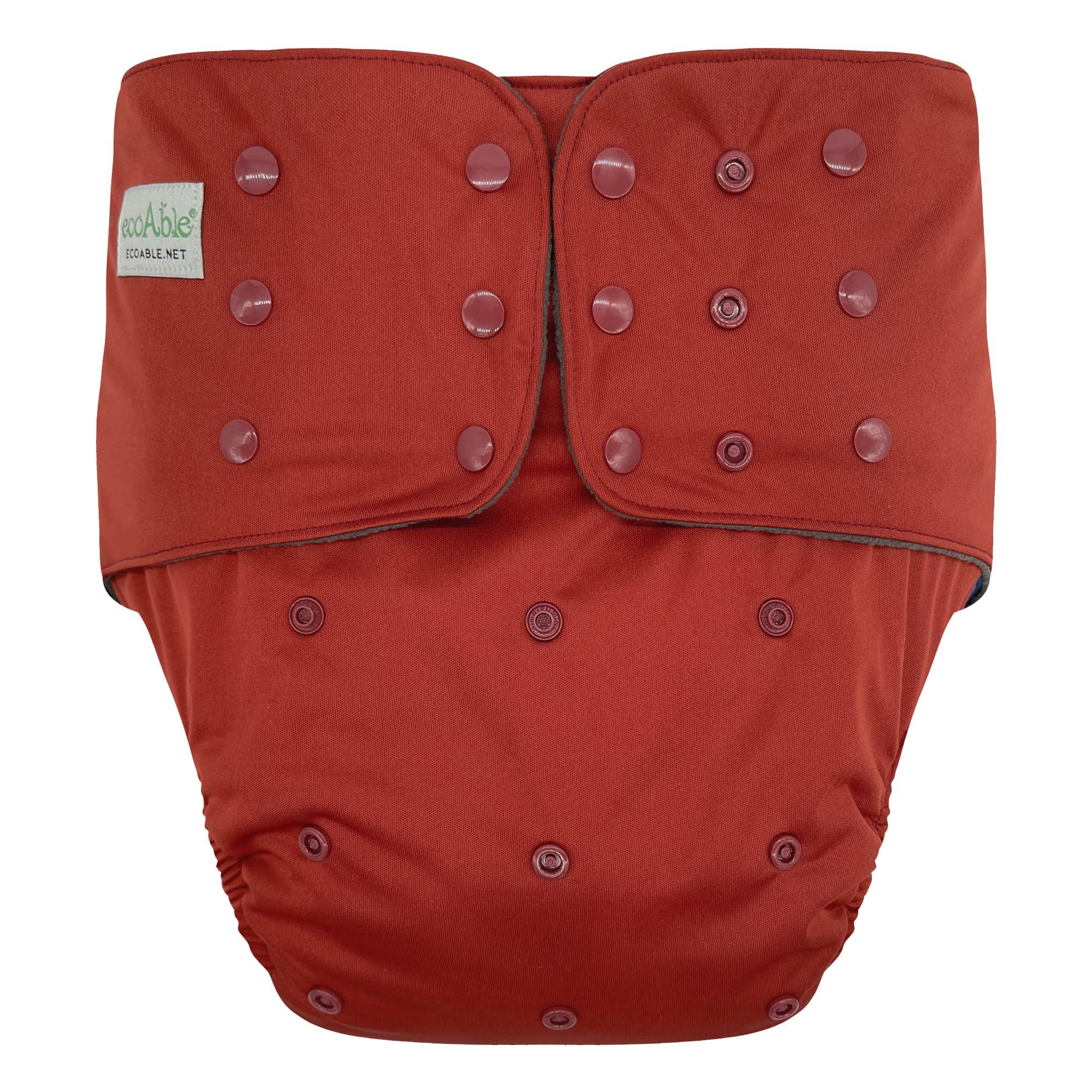 Ecoable Adult Pocket Cloth Diaper 2.0: Reusable Incontinence Protection Briefs for Special Needs Teens, Men and Women (Large, Deep Red)