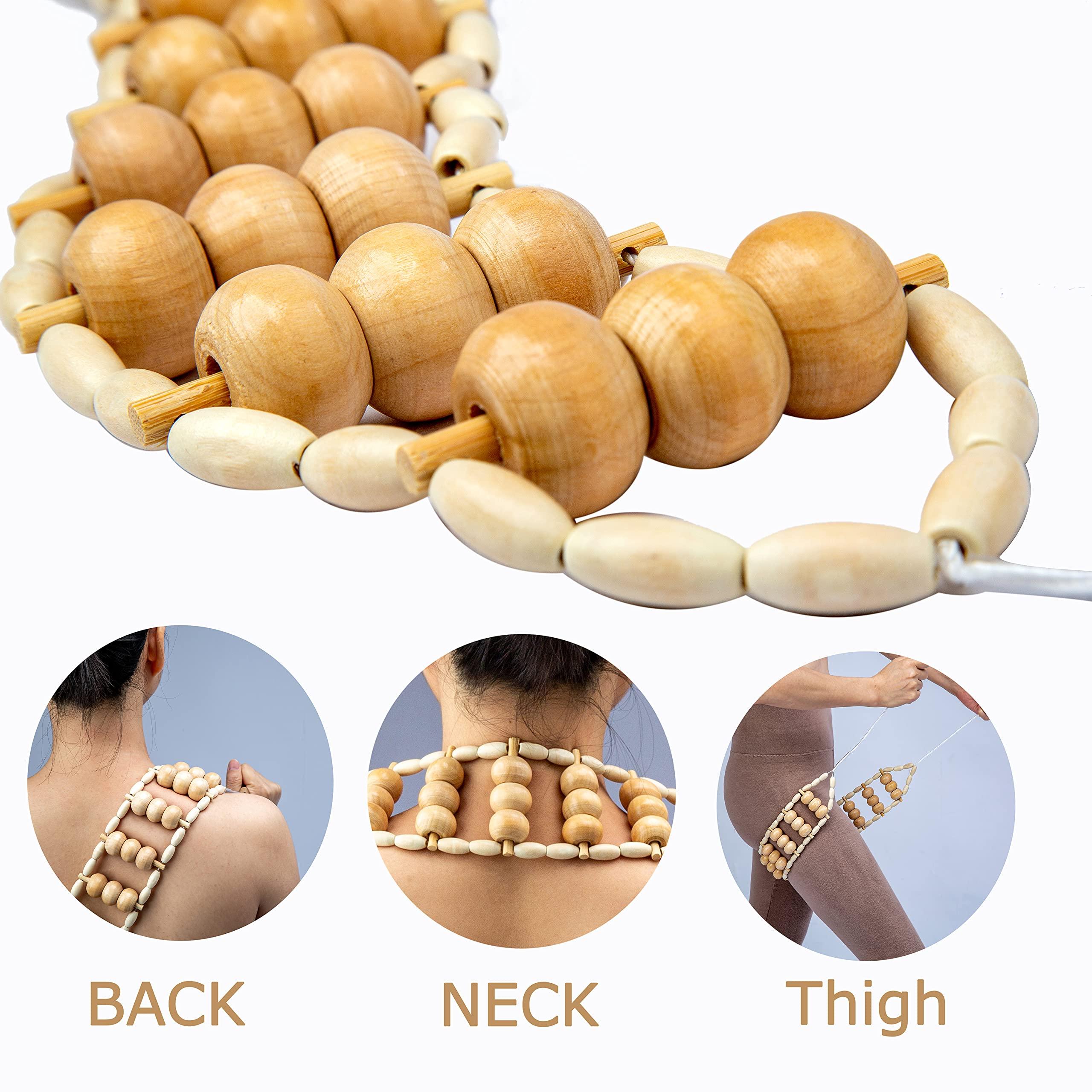 Hovom Hovom Wood Back Massage Roller Rope Tool,Lymphatic Drainage,Wood Therapy Massage Tools,maderoterapia Colombiana,Portable Handheld Rolling, Massage Strap for Back, Neck, Shoulders, Legs (Smooth)