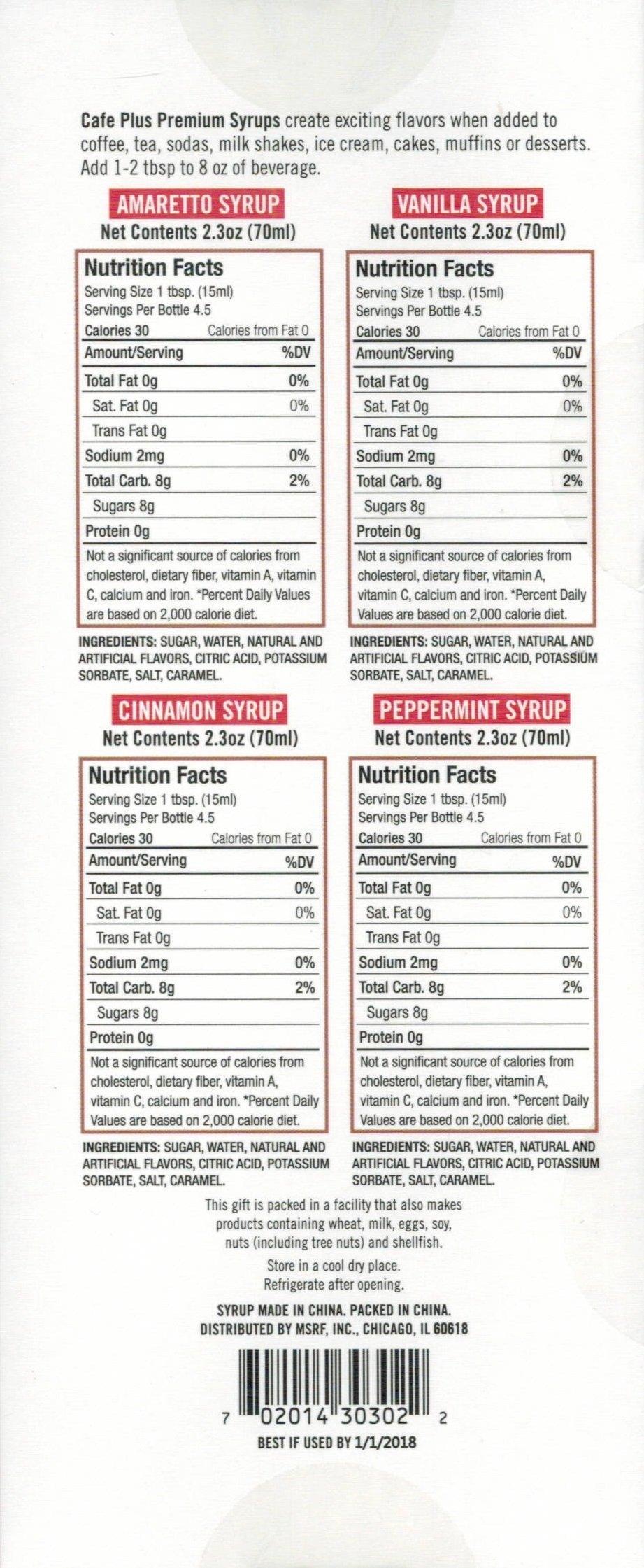 MSRF, INC. MSRF Cafe Plus Variety Pack, Gourmet Coffee Syrup, 9.4 Ounce