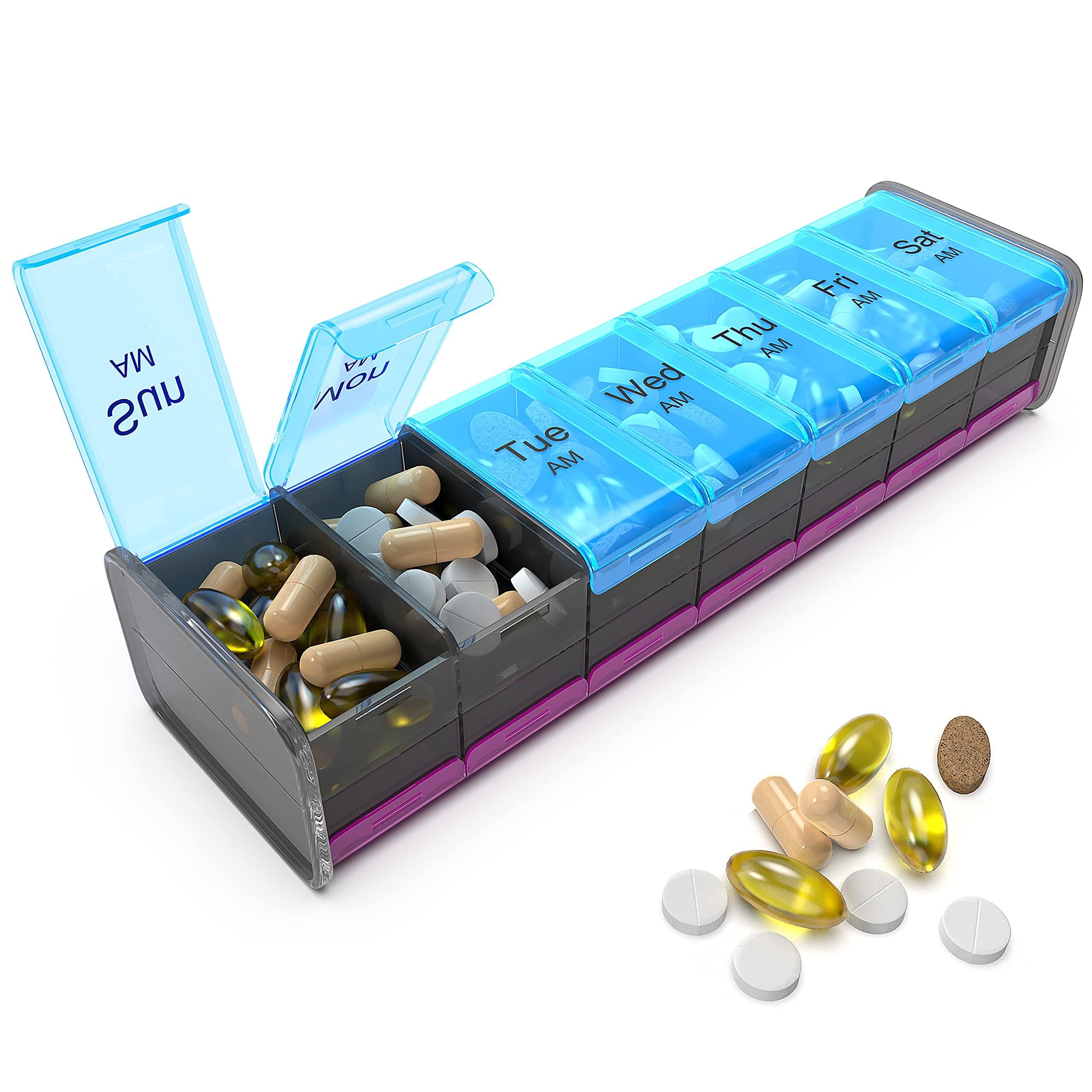 BEXEEN Extra Large Pill Organizer- XXL Pill Box 7 Day - Weekly Pill Organizer with AM PM Large Compartments Big Pill Case for Supplements Jumbo Pill Holder for Vitamins Huge Medicine Organizer 2 Times a Day