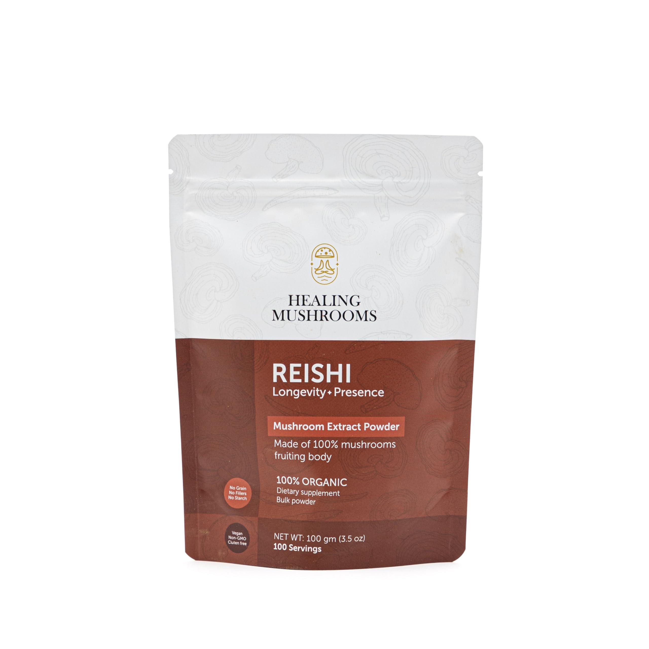 Healing Mushrooms Healing Mushrooms Reishi Extract Powder, Organic Mushroom Supplement (100 Gram)