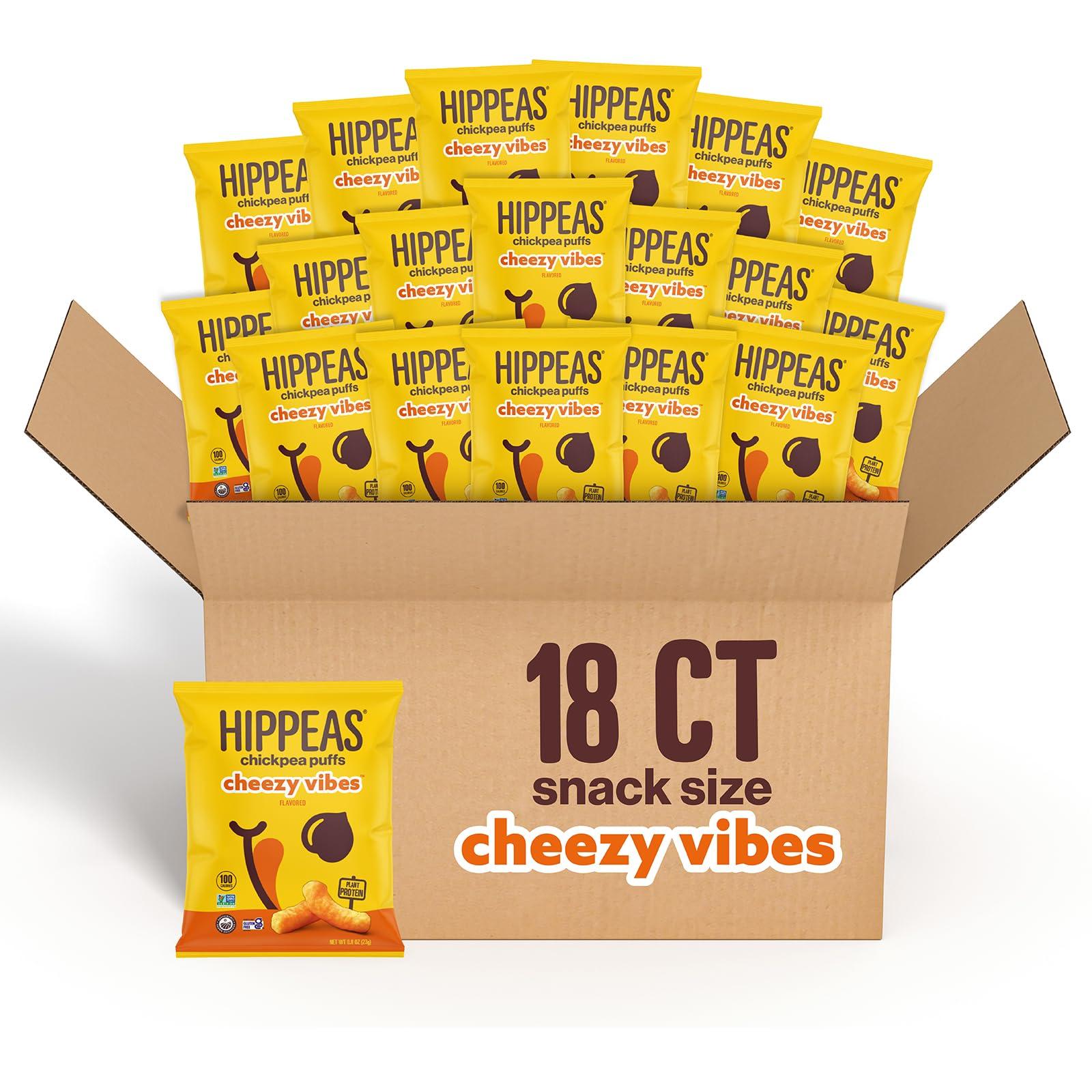 HIPPEAS Hippeas Chickpea Puffs, Vegan Nacho Vibes, 0.8 Ounce (Pack of 18), 3g Protein, 2g Fiber, Vegan, Gluten-Free, Crunchy, Plant Protein Snacks