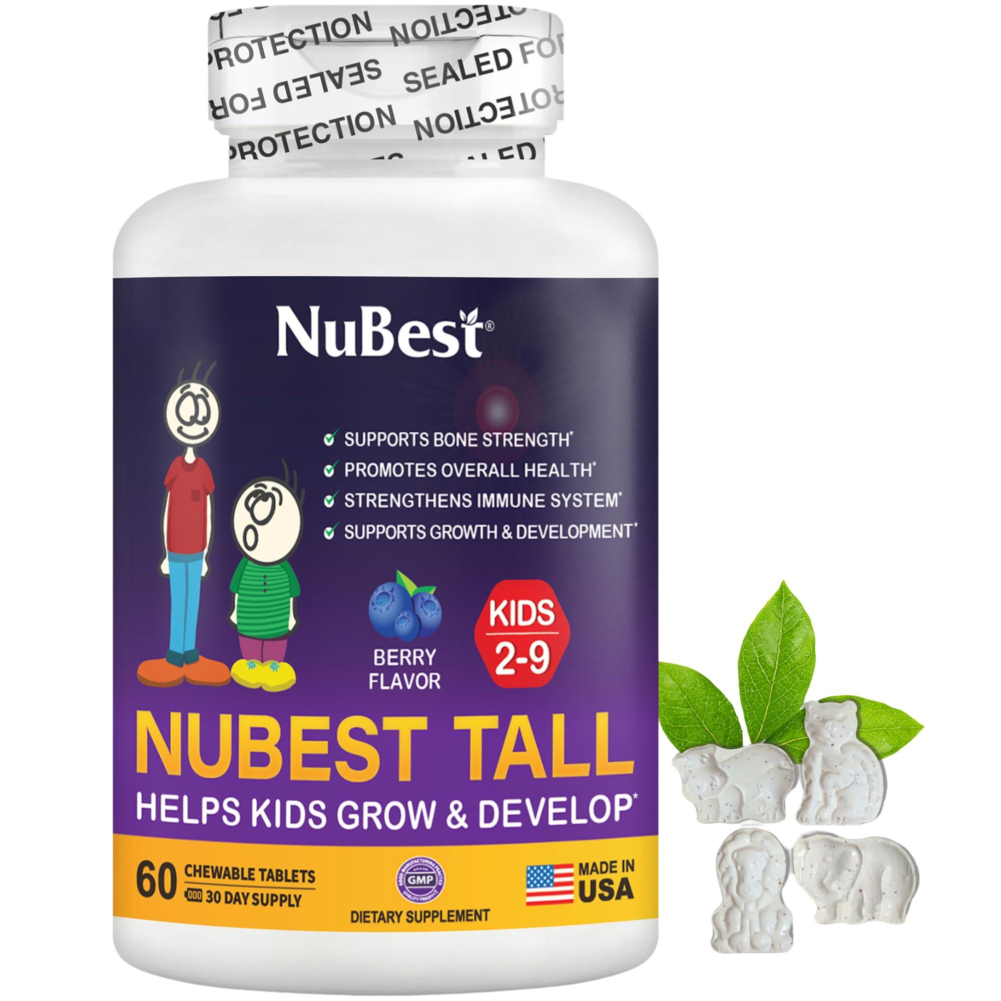 NuBest NuBest Tall Kids - Toddlers Vitamins & Kids Vitamins for Age 2 to 9 - Bone Strength & Immunity Support - Helps Kids, Toddlers Healthy - Animal Shapes - 60 Chewable Berry Tablets | 1 Month Supply