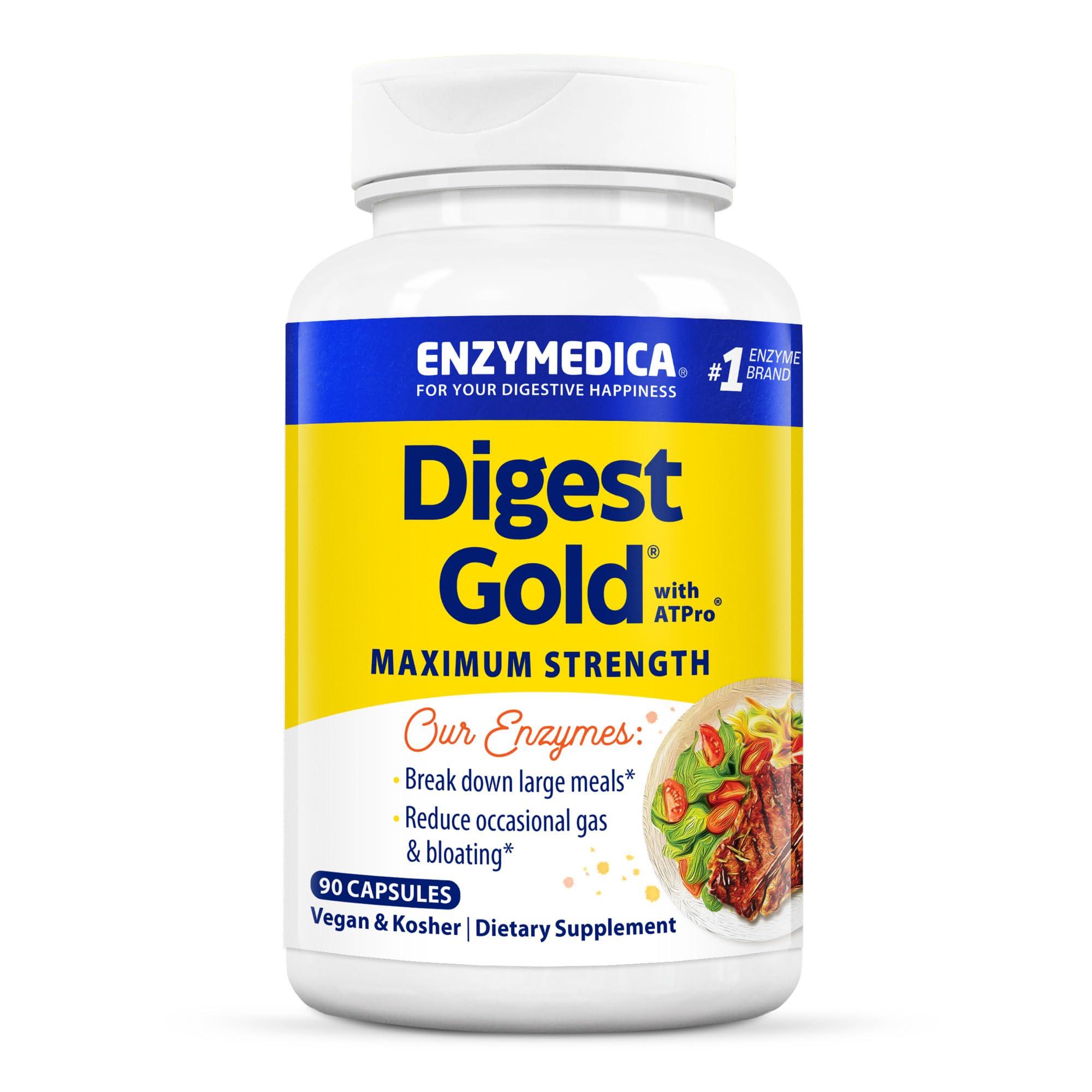 Enzymedica Enzymedica Digest Gold + ATPro Maximum Strength Digestive Enzymes | Prevents Bloating Gas & Indigestion, Natural Digestion Support, Multi Enzyme Amylase, Protease, Lipase & Lactase, 90 Capsules