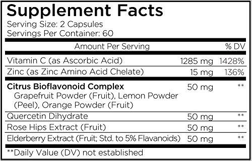 Amen Amen Vitamin C+ Supplement with Zinc, Bioflavonoids, Quercetin, Rose Hips, Elderberry – Vegan, Non-GMO – 2 Months Supply - 120 Capsules