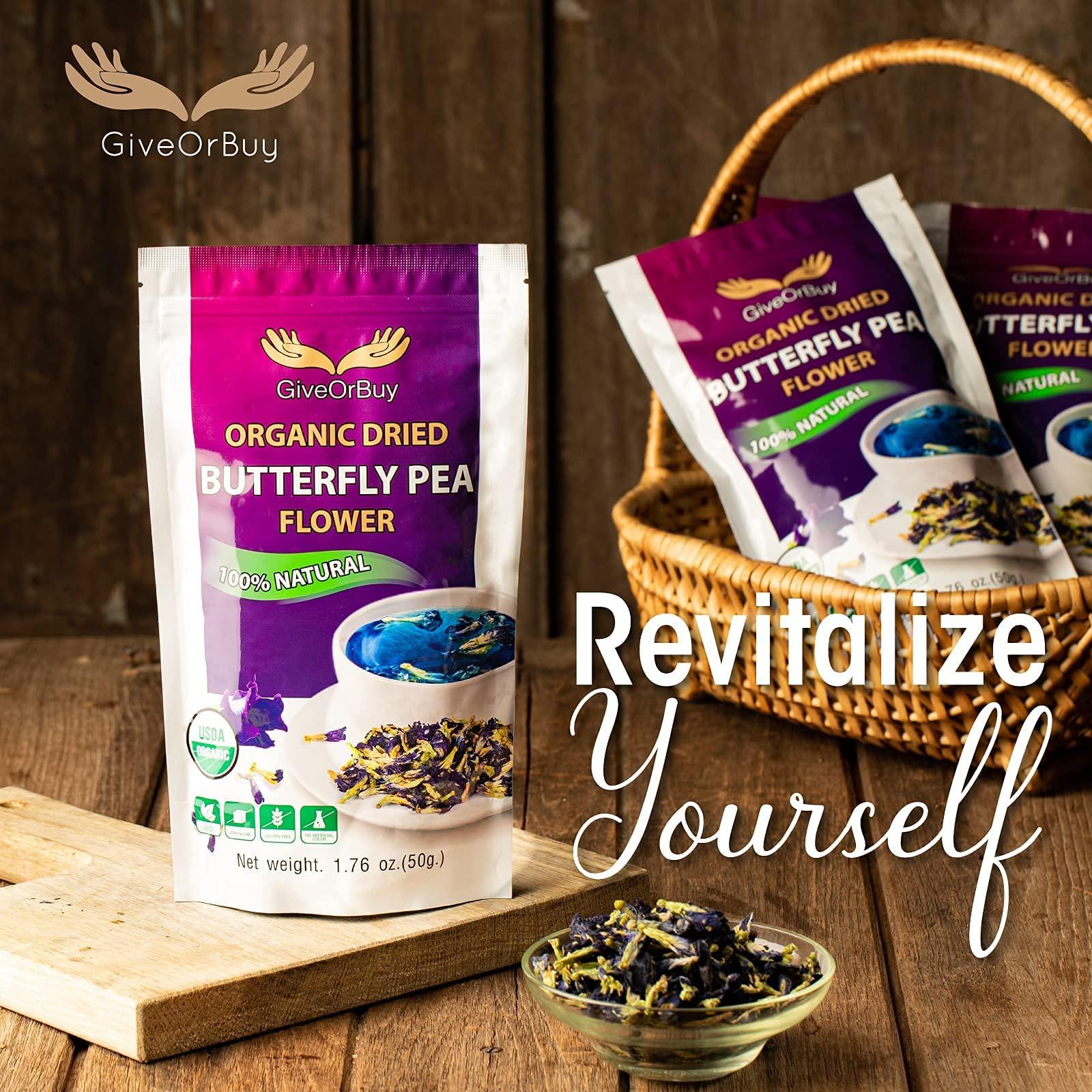 GIVEORBUY Butterfly Pea Flower 1.75 Oz Include Soursop Leaves USDA Organic (200 Leaves) Resealable Bag by GiveOrBuy