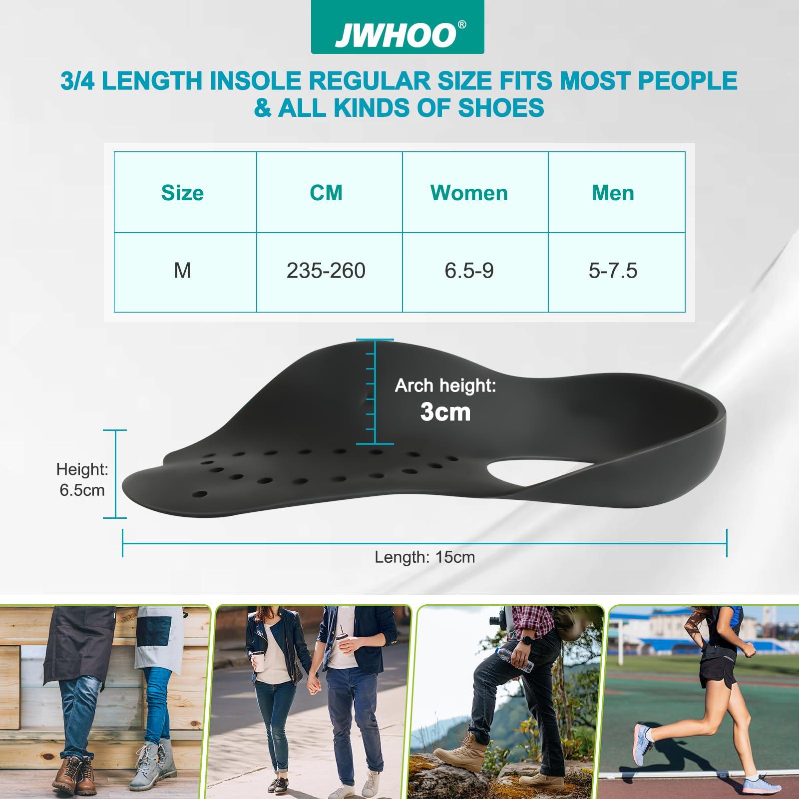 JWHOO JWHOO Arch Support Orthotics Shoe Inserts 1 Pair, Rapidly Relief Foot Pain, Flat feet, X/O Leg Correction, Plantar Fasciitis High Arches Insoles for Men &Women Standing All Day-Black,Size M