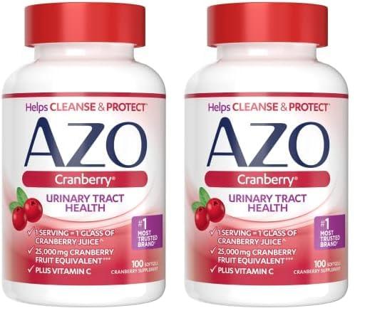 AZO AZO Cranberry Urinary Tract Health Supplement, 1 Serving : 1 Glass of Cranberry Juice, Sugar Free Cranberry Pills, Non-GMO, 3 Month Supply, 100 Softgels (Pack of 2)