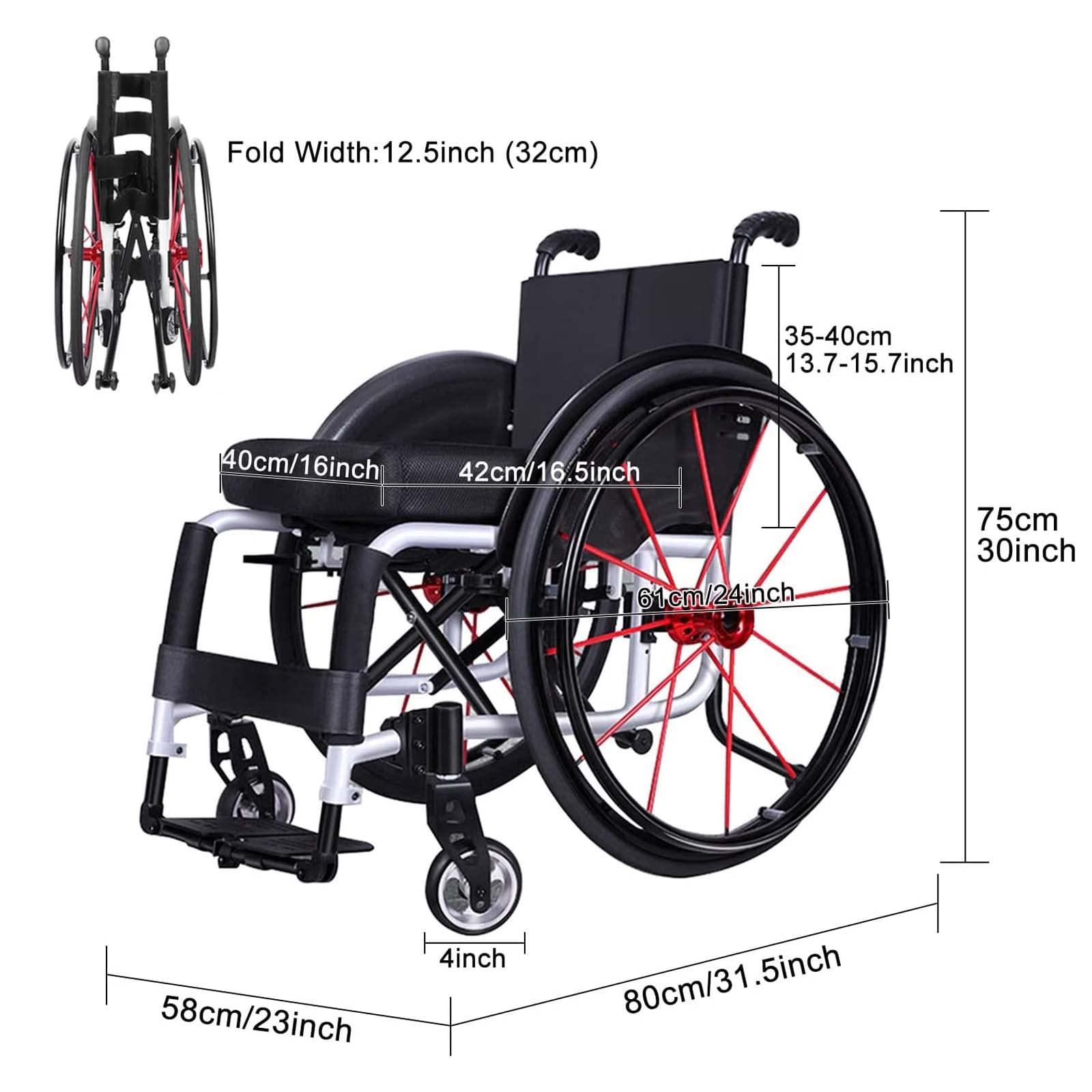 CUIOT Sports Wheelchair - Lightweight Folding Transport Wheelchairs with Adjustable Footrest And Seat Height, Aluminum Alloy Sports Leisure Racing Chair with Anti-Tipper for Disabled, 24" Rear Wheels,Blue,S