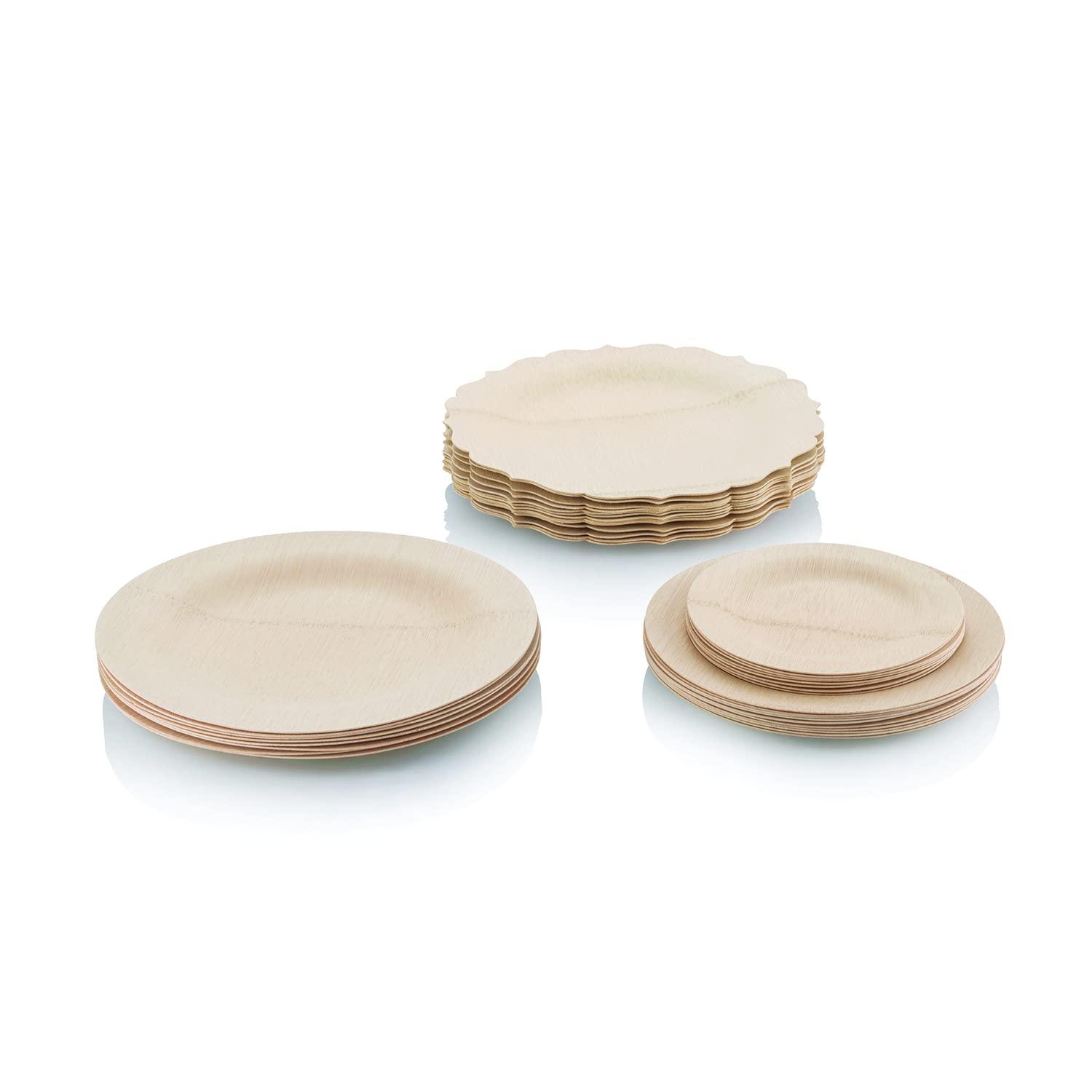 Bambu Bambu Pack of 25-9 Inch Disposable Bamboo Plates Fancy, Biodegradable Eco Friendly Products, Bamboo Disposable Plates for Party, Weddings, and Events, Great For Any Occasion, Compostable Plates