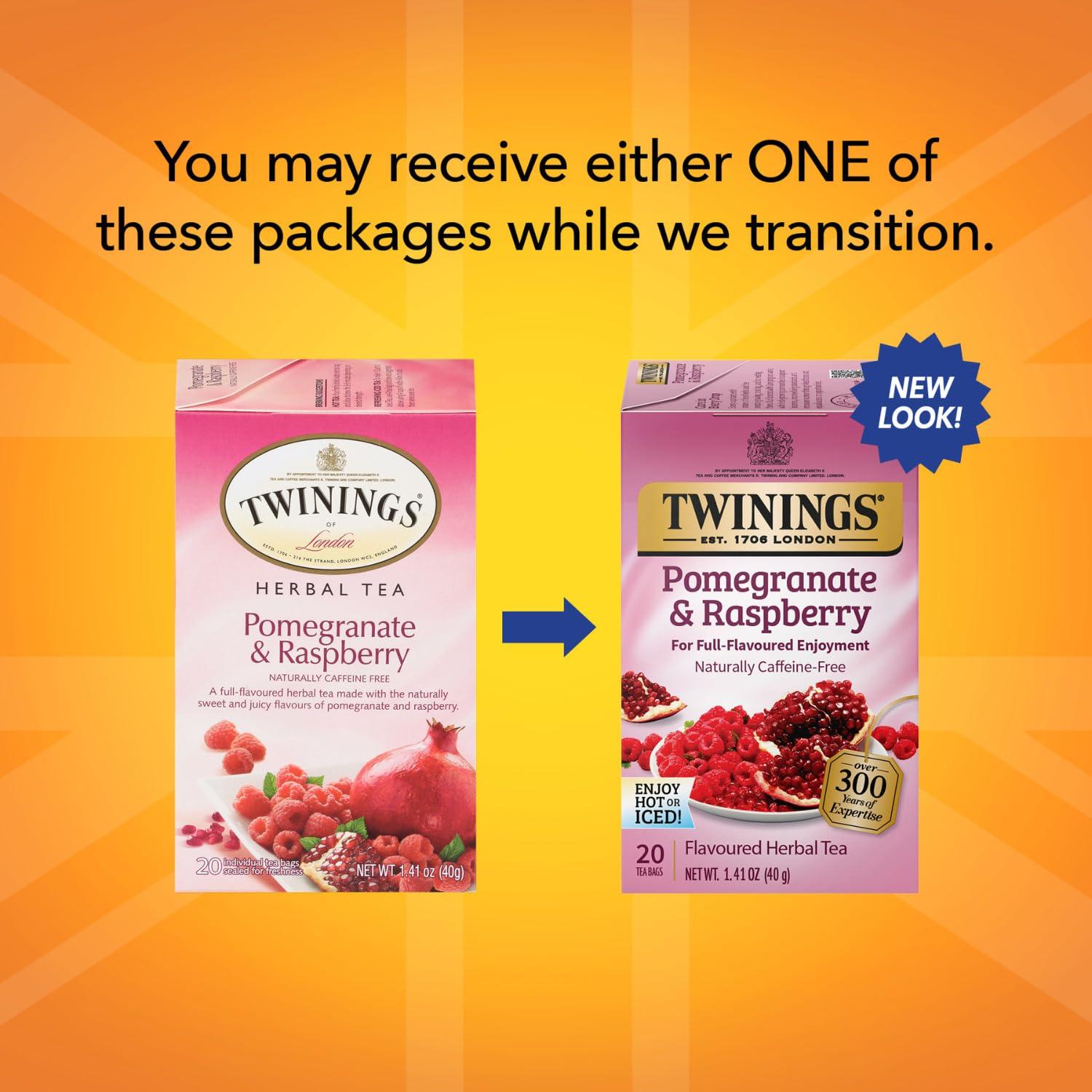 Twinings Twinings Pomegranate & Raspberry Tea - Naturally Caffeine-Free Herbal Tea Bags Individually Wrapped, 20 Count