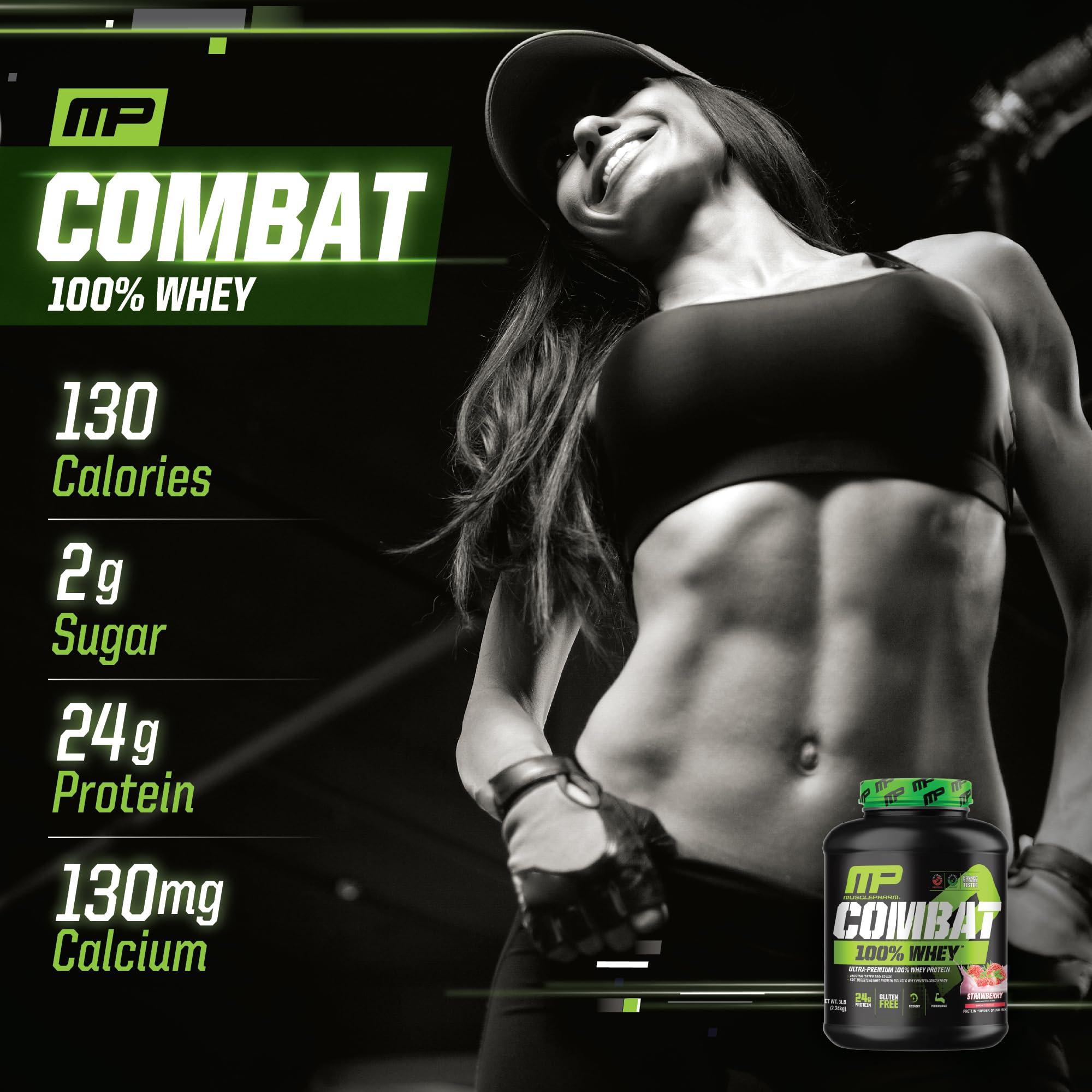 Muscle Pharm MusclePharm Combat 100% Whey Protein Powder, Strawberry Cream Flavor, Fast Recovery & Muscle Gain with Whey Protein Isolate, High Protein Powder for Women & Men, Gluten Free, 5 lb, 70 Servings
