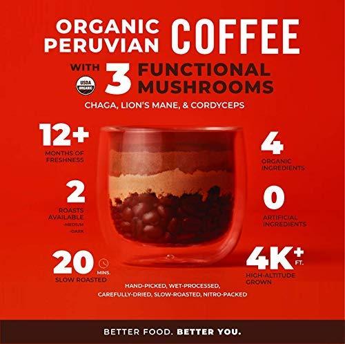 Laird Superfood Laird Superfood Peruvian Medium Roast Coffee with Functional Mushrooms, Certified Organic Peruvian Ground Coffee Beans, Gluten-Free, Dairy-Free, Non-GMO, Paleo, Keto Friendly, 12 oz. Bag