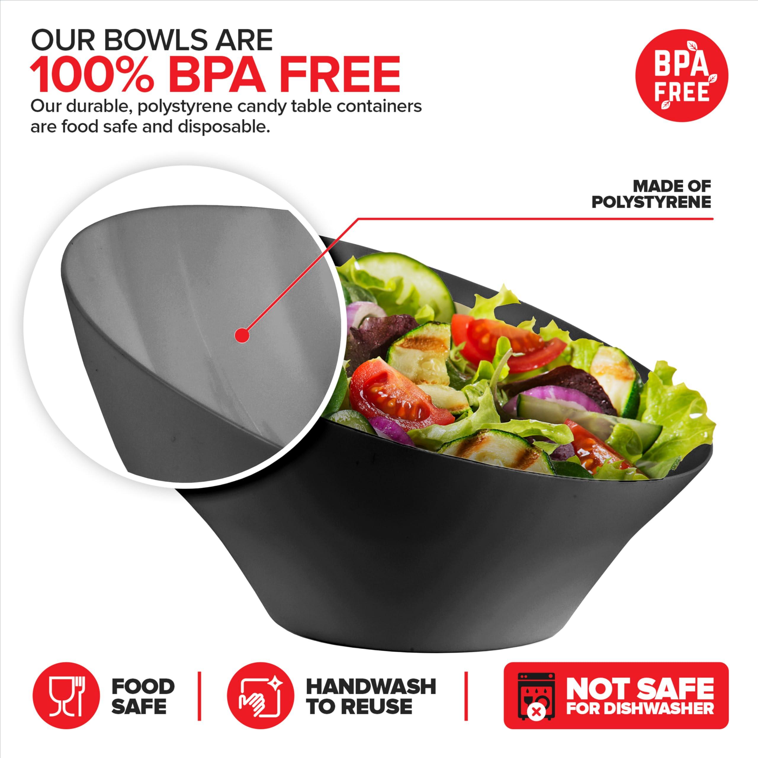 Stock Your Home 54oz Black Plastic Serving Bowls (4 Pack) Large Disposable Snack Bowl Candy Dishes, Buffet Containers, Chips, Popcorn, Snacks, Punch, Salad Bar, Parties, Office Desk, Bridal Shower, Party Supplies
