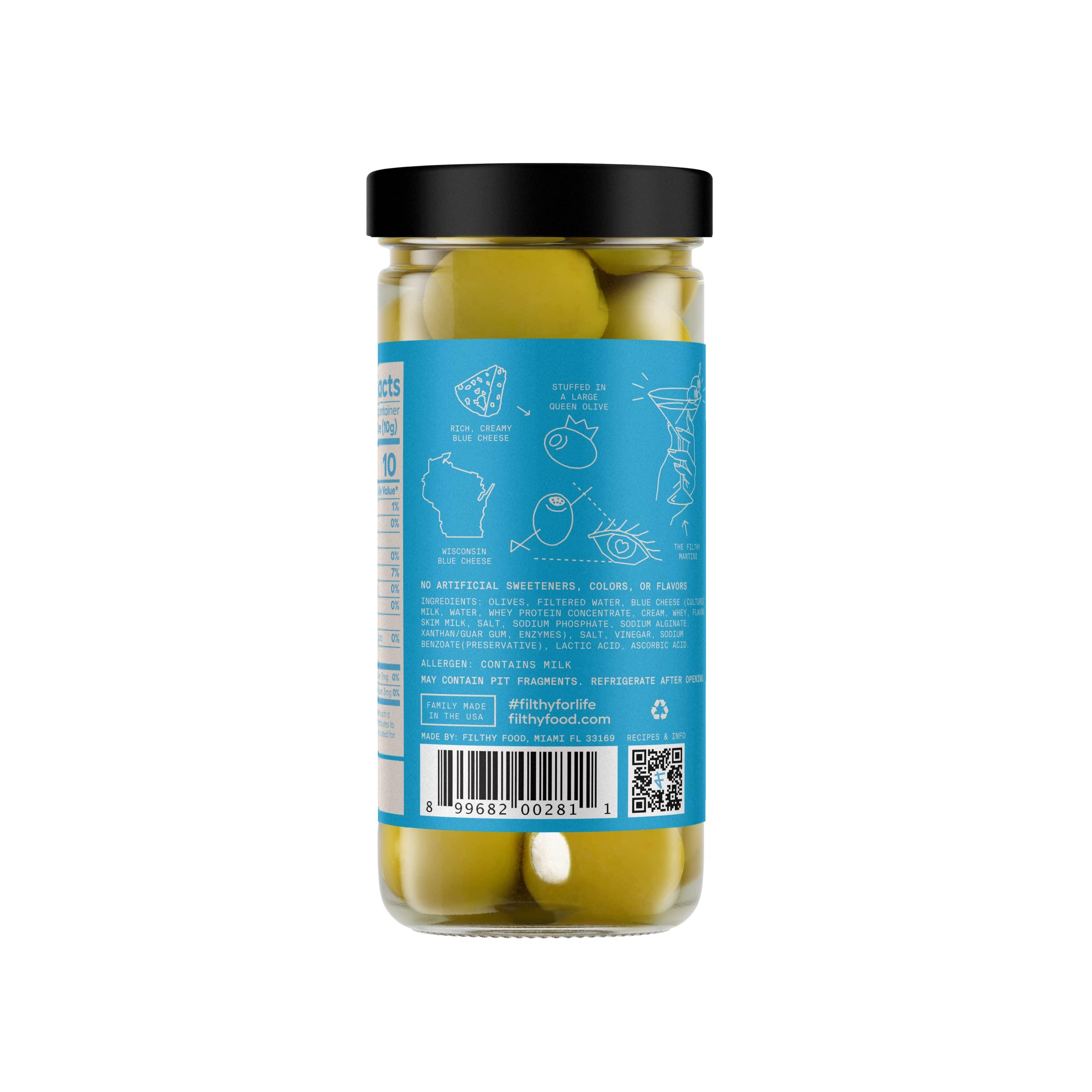 Filthy Food Filthy Cocktail Garnish, Blue Cheese Stuffed Olives, 8.5 Oz Jar, 14 Olives