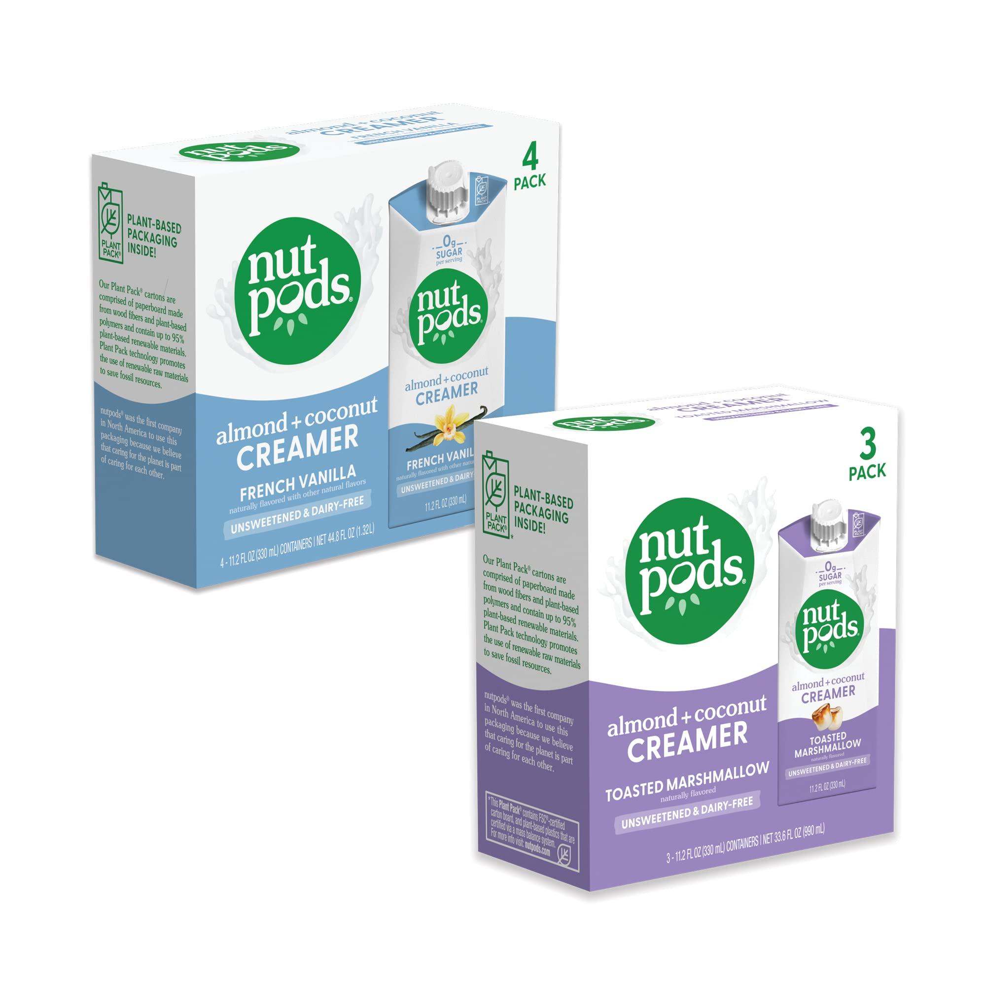 nutpods nutpods Non Dairy Coffee Creamer Bundle: a 4 pack of French Vanilla creamer and a 3 pack of Toasted Marshmallow creamer.