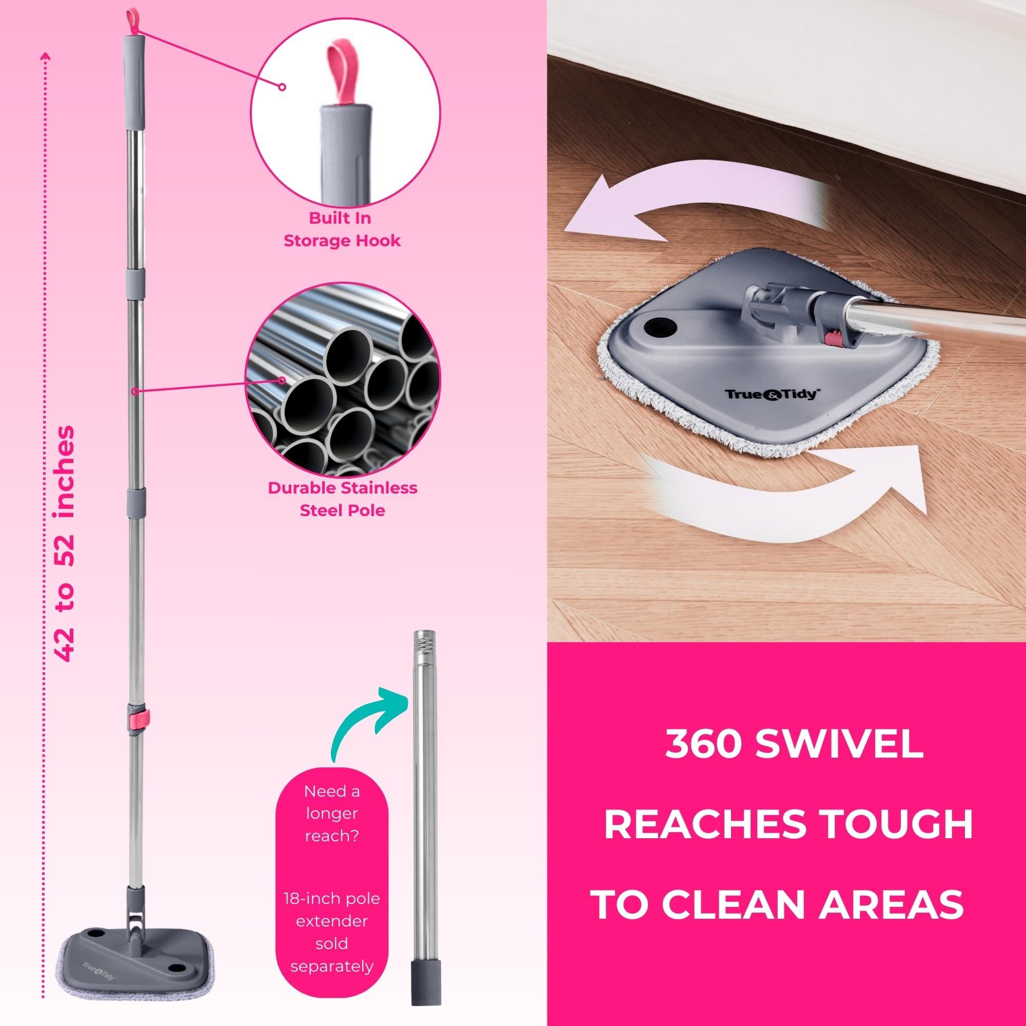 True & Tidy Heavy Duty Square Spin Mop for Floor Cleaning, Separate Compartment for Clean and Dirty Water, Use Any Cleaning Solution, Self Cleaning, Machine Washable Mop Pads