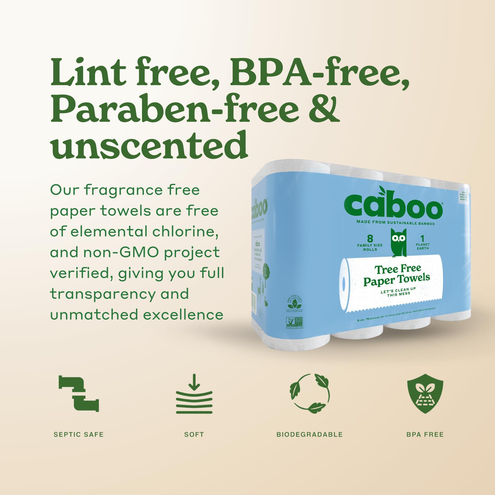 Caboo Caboo Tree Free Bamboo Paper Towels, 8 Rolls, Earth Friendly Sustainable Kitchen Paper Towels with Strong 2 Ply