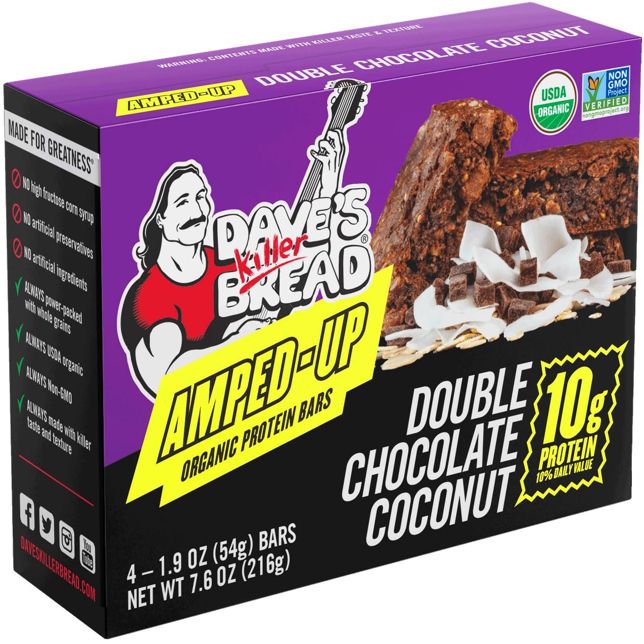 Dave\'s Killer Bread Dave\'s Killer Bread Double Chocolate Coconut Amped-Up Protein Bars 4 CT + 1 Branded Sticker Variety Pack