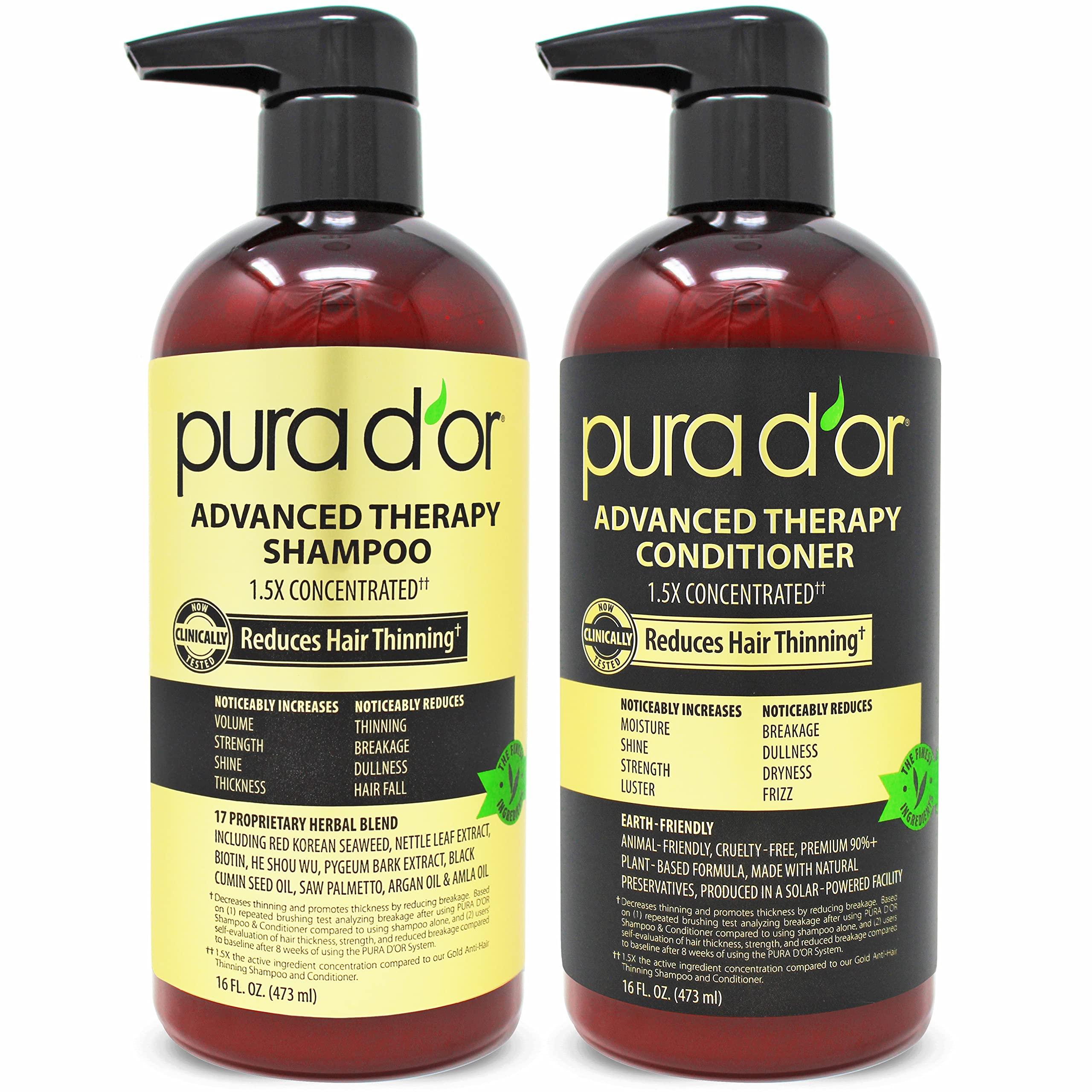 PURA D\'OR PURA D\'OR Anti-Thinning Advanced Therapy Biotin Shampoo & Conditioner Hair Care Set & Organic Moroccan Argan Oil (4oz / 118mL) USDA Certified 100%