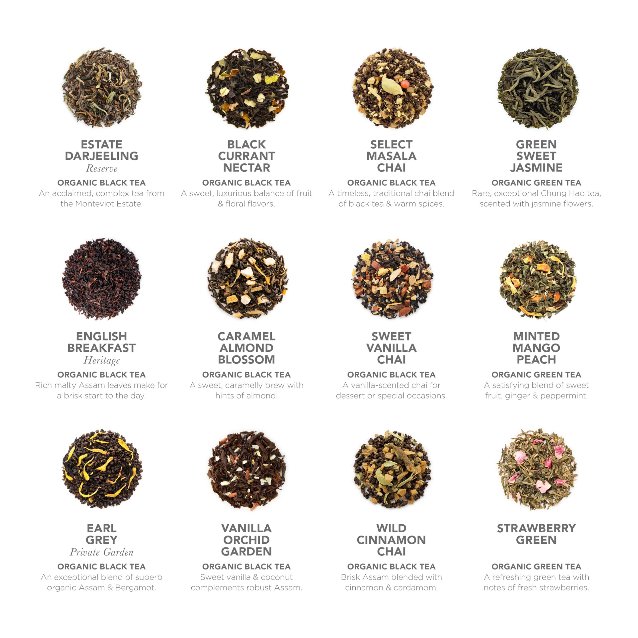 Teabloom Teabloom - World\'s Finest Pyramid Tea Collection, 24 Varieties of USDA Certified Organic Teas - Black Tea, Green Tea, White Tea, Oolong Tea, and Herbal Tea Blends