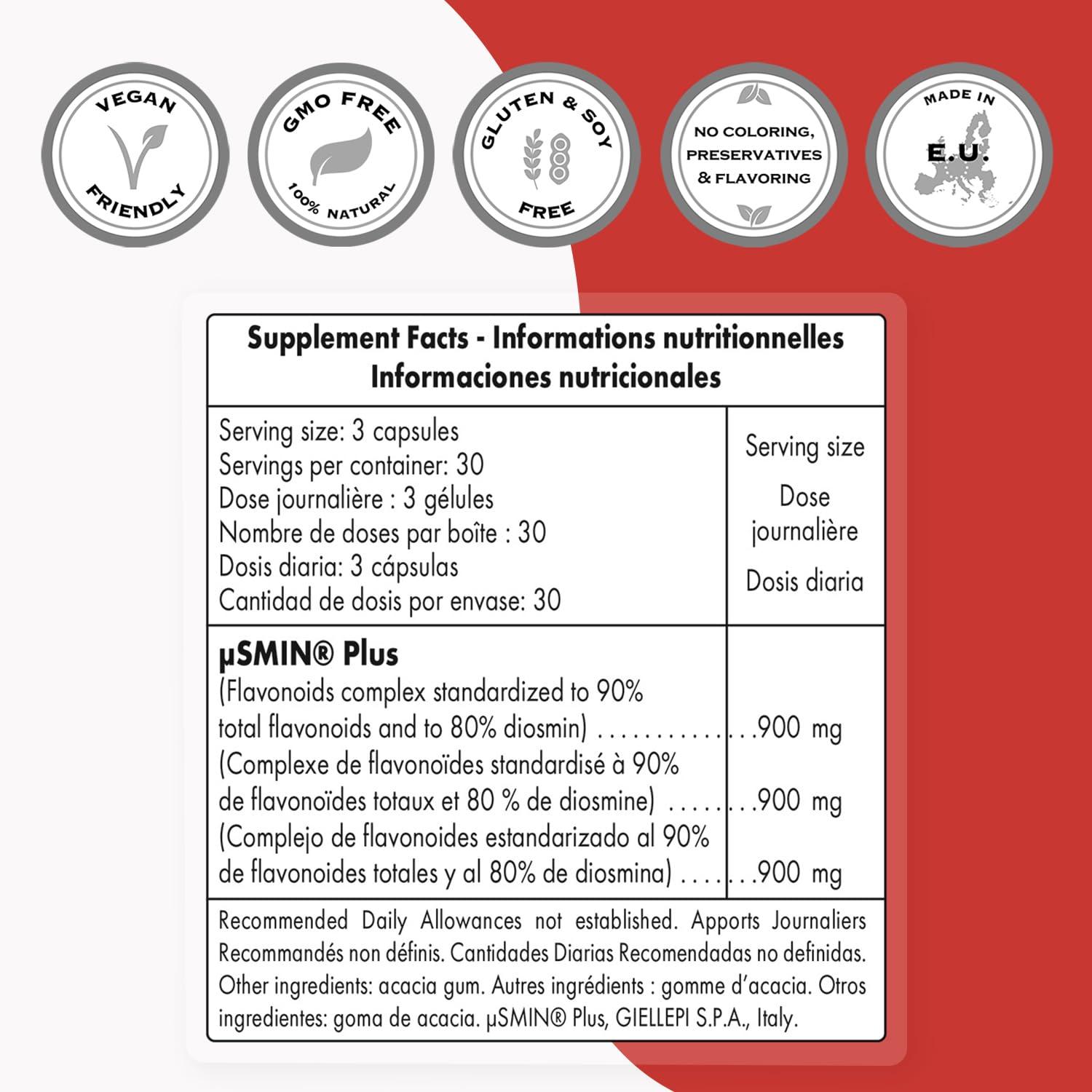 Supersmart SuperSmart - Super Diosmin 900mg per Day (Patented Micronized Diosmin) - Diosmin from Hesperidin - 90% Flavonoid Complex Supplement | Non-GMO & Gluten Free - 90 Vegetarian Capsules