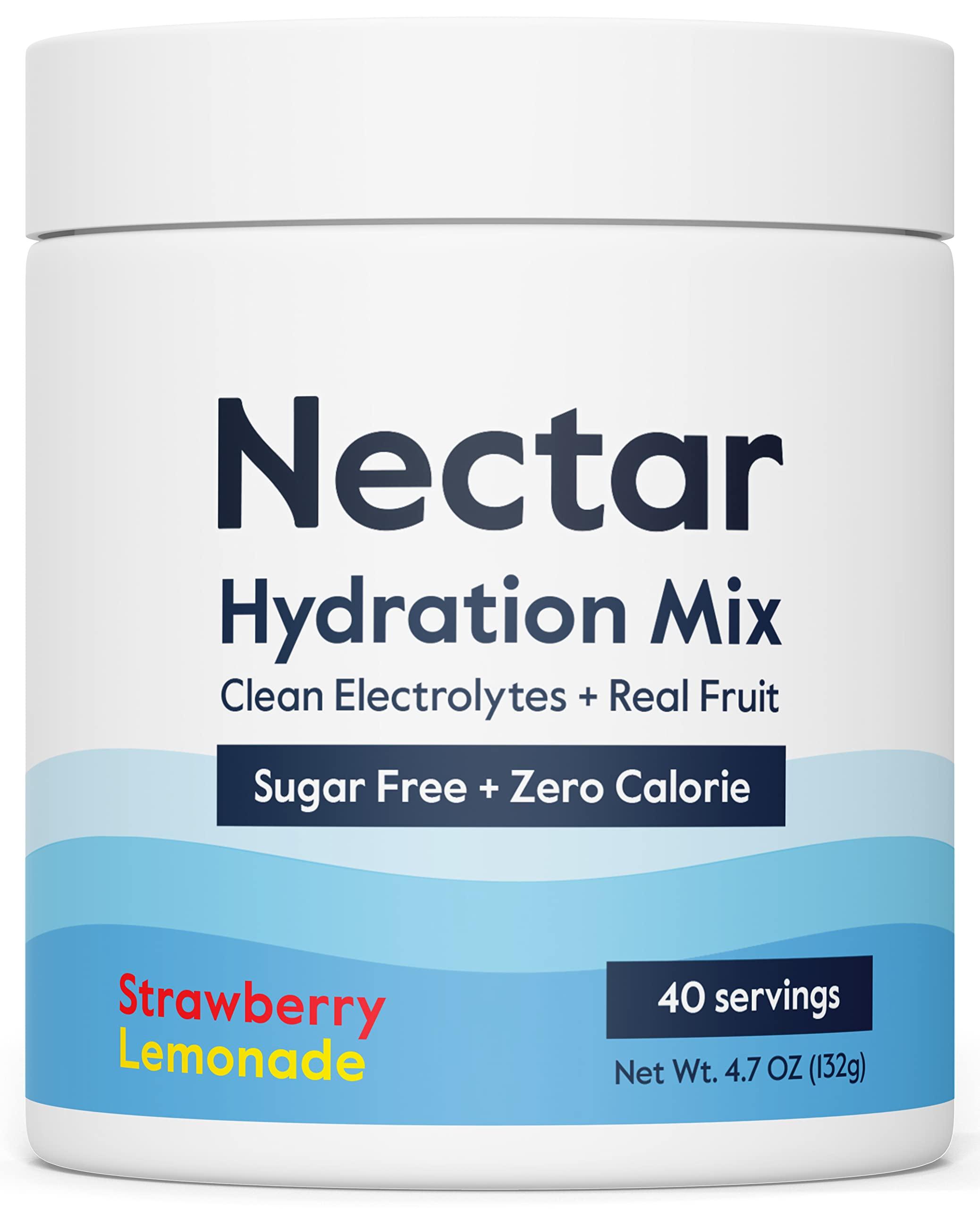 Nectar Nectar Sugar Free Electrolytes Powder - Organic Fruit No Sugar or Calories - Hydration Powder for Dehydration Relief and Rehydration - Keto and Paleo (Strawberry Lemonade 40 Serving Tub)