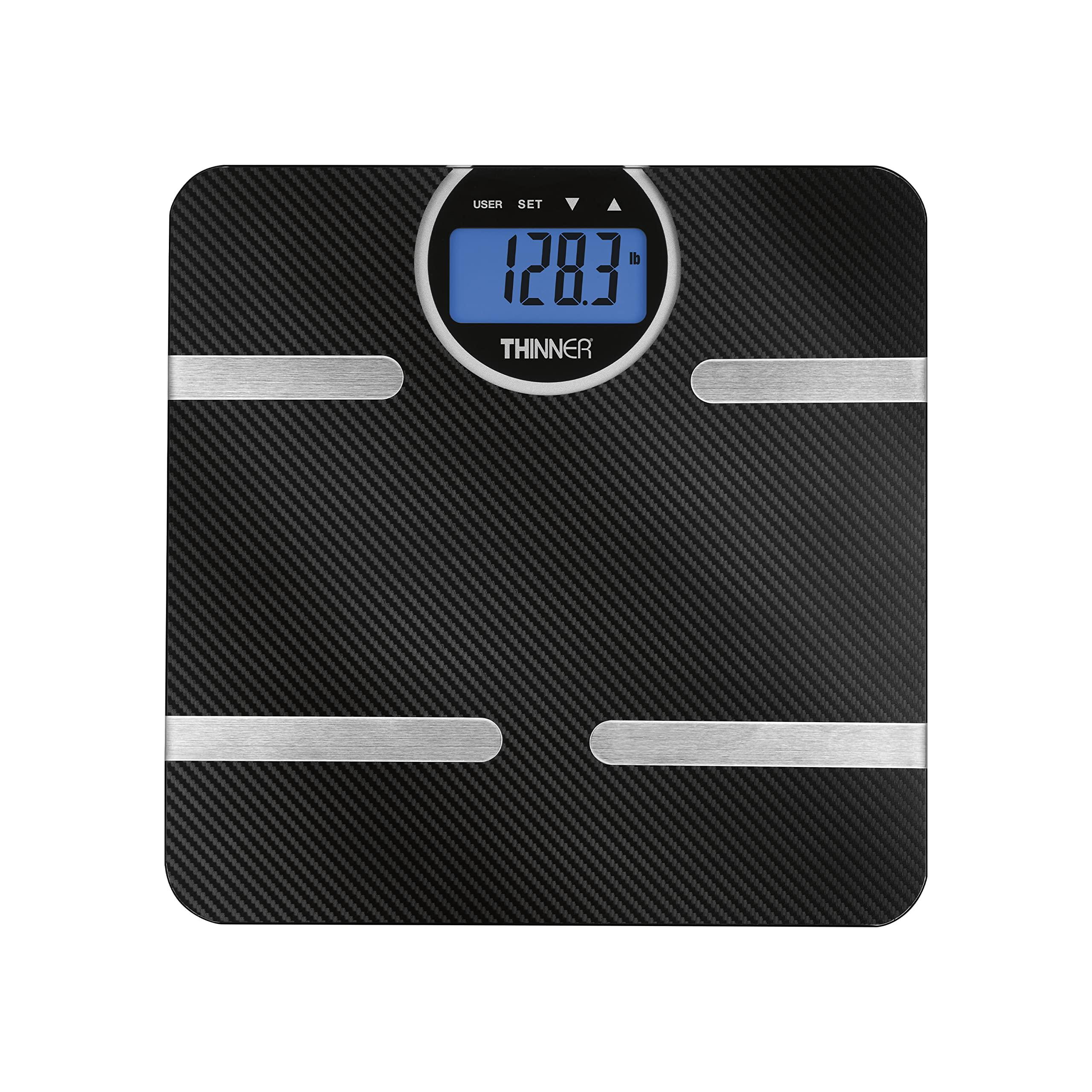 Conair Thinner by Conair Scale for Body Weight, Digital Bathroom Scale with Body Fat, Muscle and BMI in Black
