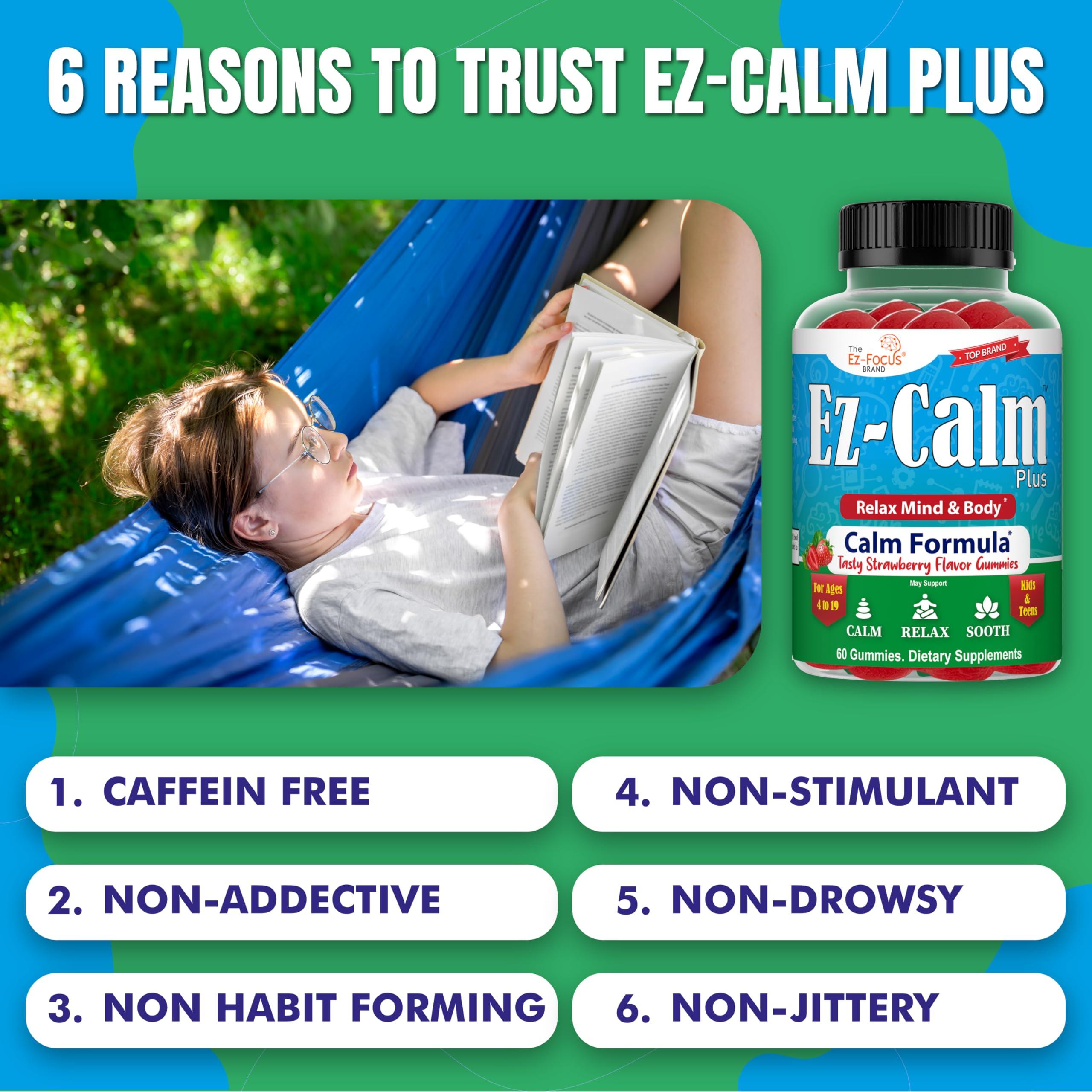Ez-Focus Ez-Focus Organic Ashwagandha Gummies for Kids & Teens Calm & Focus Supplement with Ashwagandha Extract, Natural Calm Gummies for Kids, Sleep & Mood Support, Attention & Focus Vitamins- 60 Ct