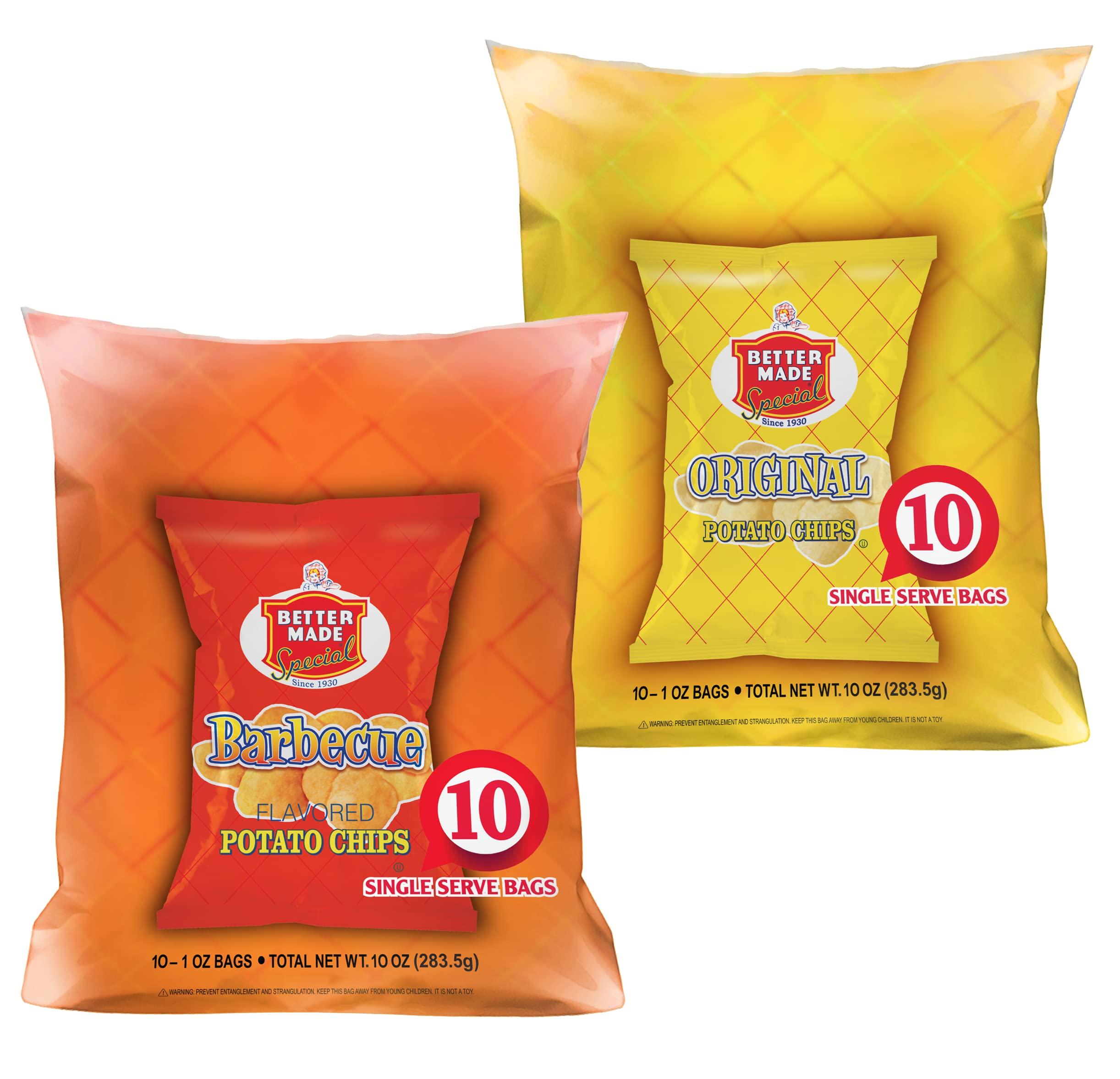 Better Made Better Made Special Original & BBQ Flavor Potato Chips 2 Ten Packs (20) x Lunch Snack Bags 1oz (10 of Each Flavor) - Gluten Free - Family Owned in Detroit - Variety Pack