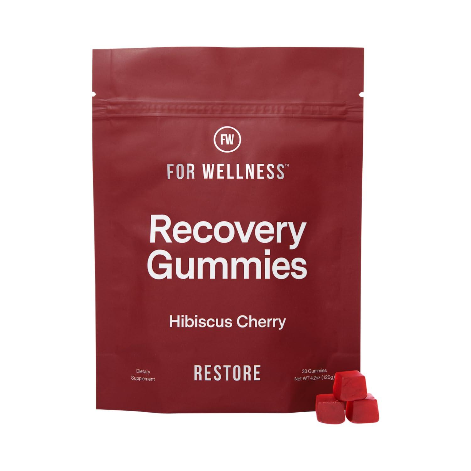 For Wellness Recovery Gummies - Tart Cherry Gummies for Muscle Recovery - Hibiscus Cherry Flavor with Antioxidants & Electrolytes Combats Soreness, Fights Inflammation, Boosts Energy - Vegan, Non-GMO, Gluten-Free