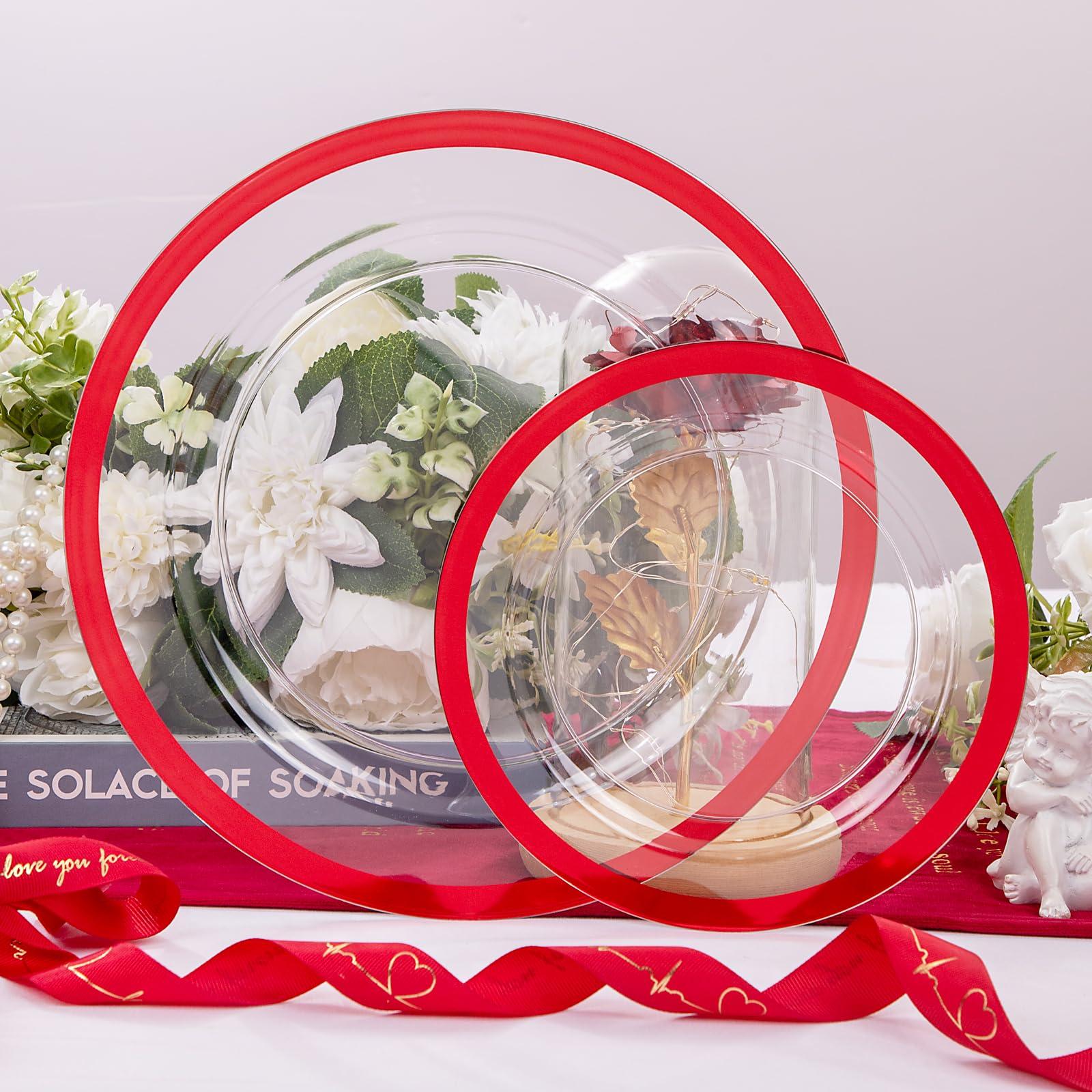 I00000 I00000 350 Pcs Clear and Red Plastic Plates,Valentines Disposable Dinnerware Set, Include 50 Dinner Plates 10.25\'\', 50 Dessert Plates 7.5\'\',50 Red Rim Cups,50 Per Rolled Napkins with Plastic Cutlery