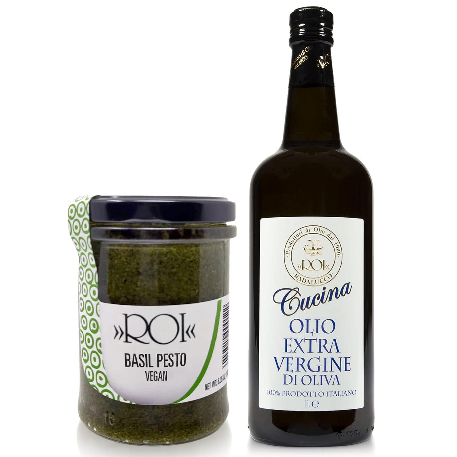 ROI ROI Pesto Sauce - Vegan Pesto - Fresh Ligurian Basil Pesto and ROI Ligurian Italian Extra Virgin Olive Oil First Cold Pressed - Cucina Olive Oil