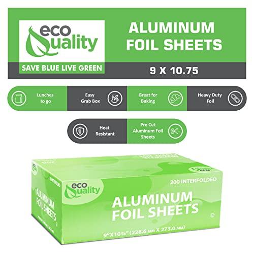 EcoQuality Premium Silver Aluminum Foil Sheets Pre Cut Pop Up, 9 x 10.75 inch - For Restaurants, Lunch, Takeout, To Go, Lunch bag, Sandwich, Catering, Kitchen, Grill, Stove, Baking, Disposable (5)