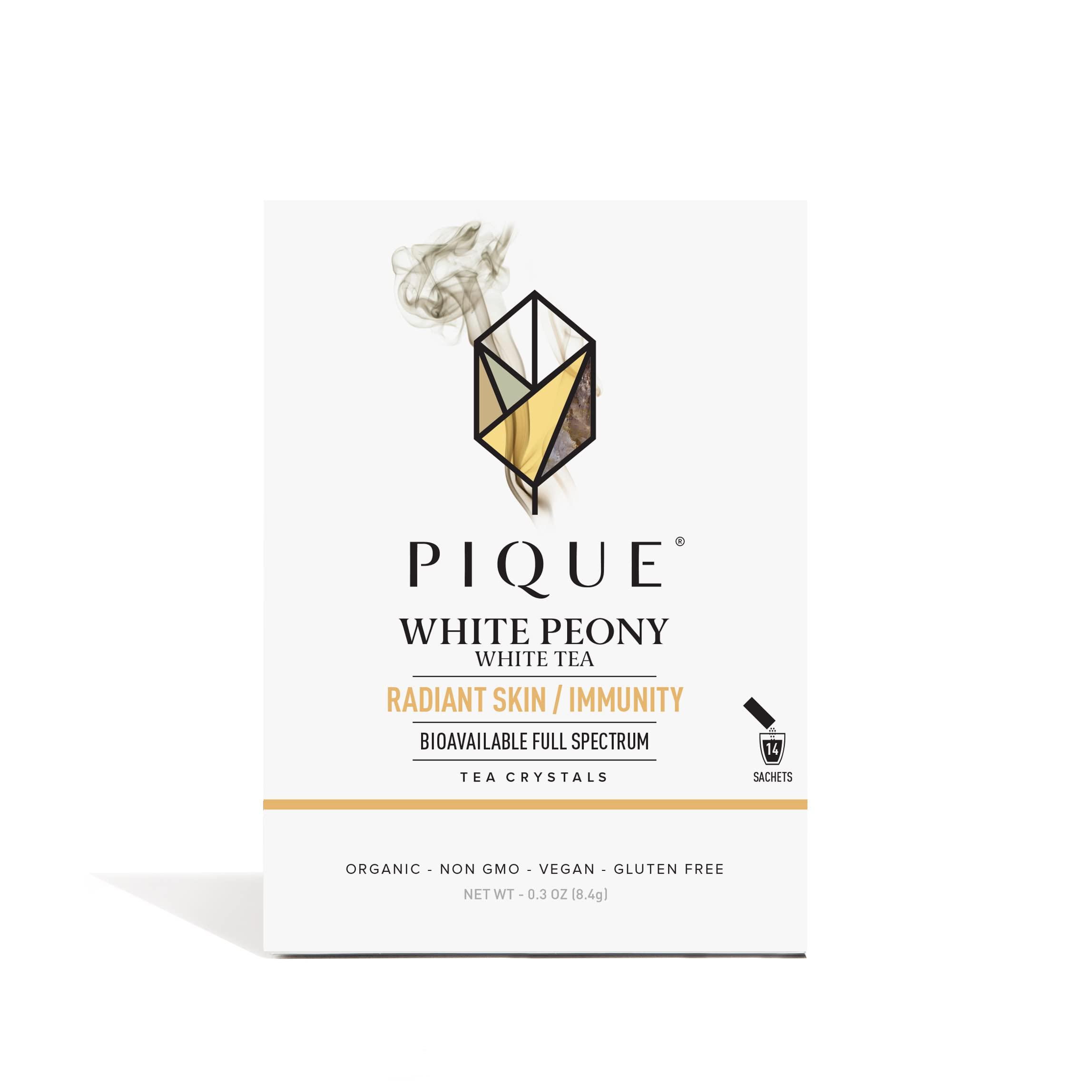 PIQUE Pique Organic White Peony Tea Crystals - Antioxidants for Radiant Skin, Immune Support, Fujian Chinese Caffeinated Tea - 14 Single Serve Sticks (Pack of 1)