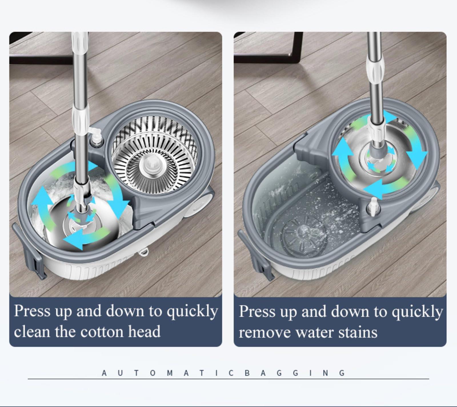 NIBHZ NIBHZ Mop and Bucket Set, Spin Mop for Cleaning Floors with Two Mop Heads, 1 x Mop, 3 x Mop Heads, 1 x Spin Bucket,A